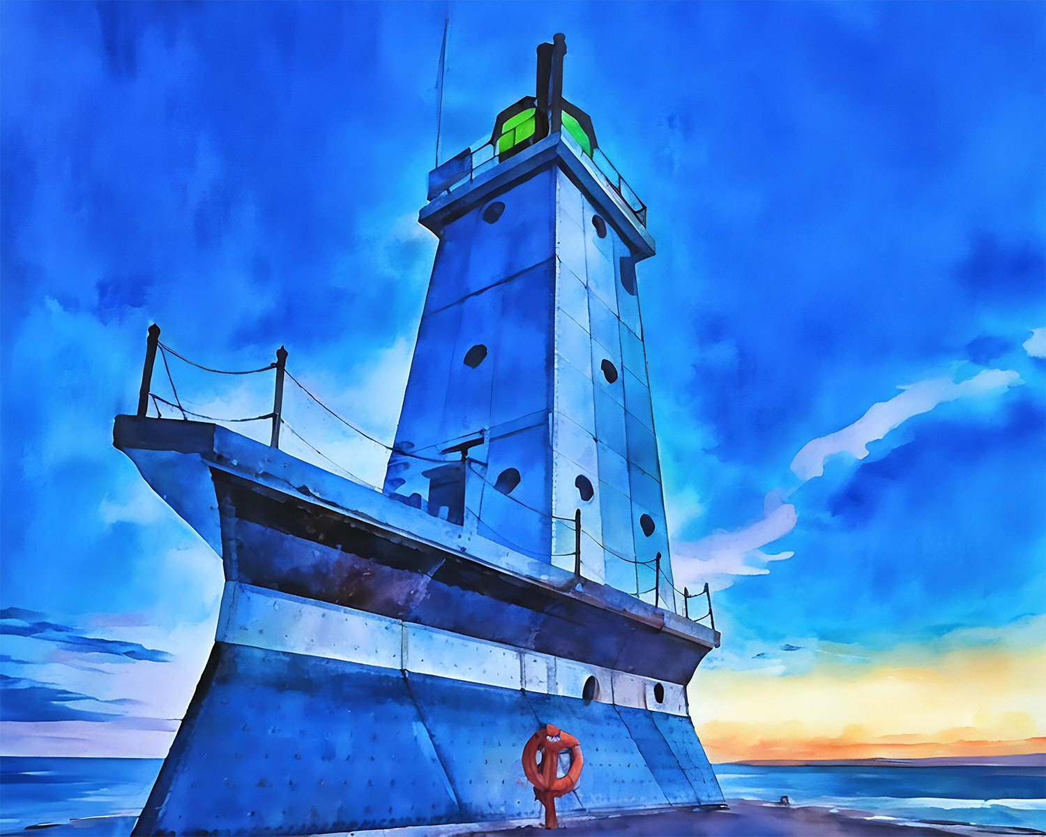 Evening Calm at Ludington North Breakwater Light (Paint-By-Number Kit)