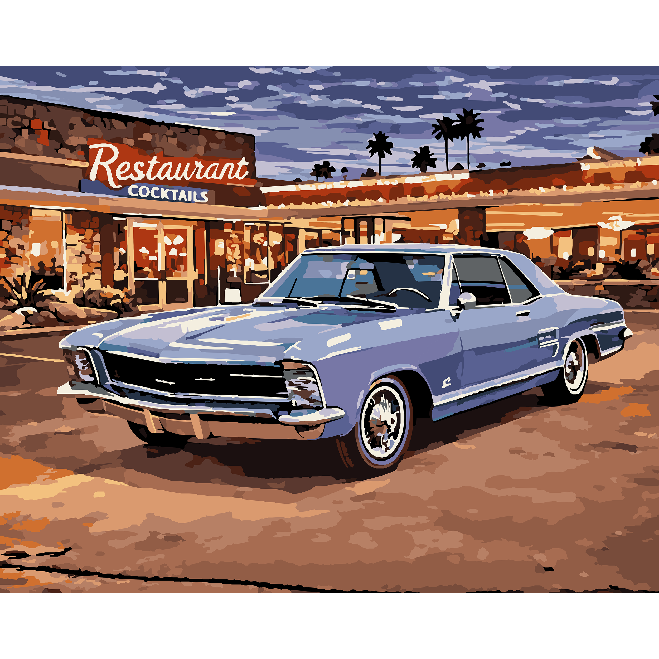 Buick Riviera (1963–1969) at the Restaurant - Detroit Classic Cars Paint-By-Number Kit