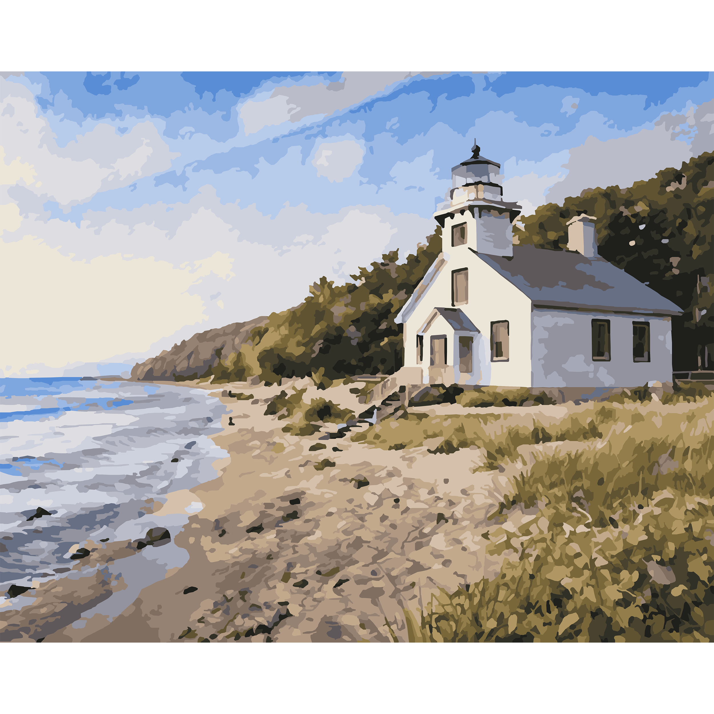 Mission Point Lighthouse Along the Shoreline Paint-by-Number Kit