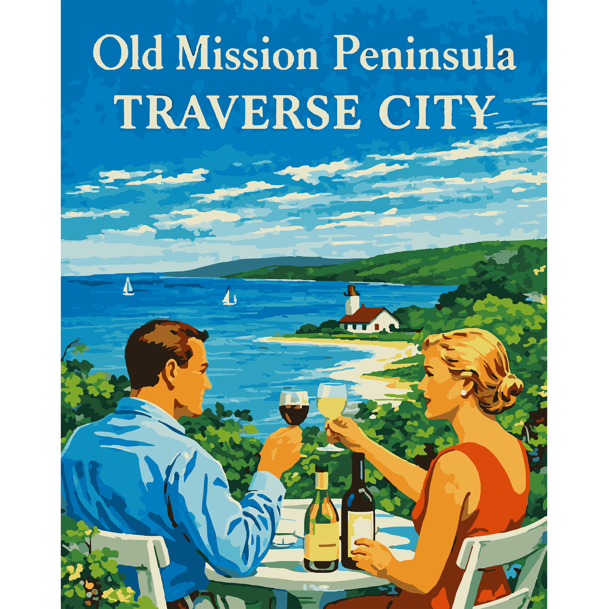 Old Mission Peninsula Vintage Travel Poster Paint-By-Number Kit