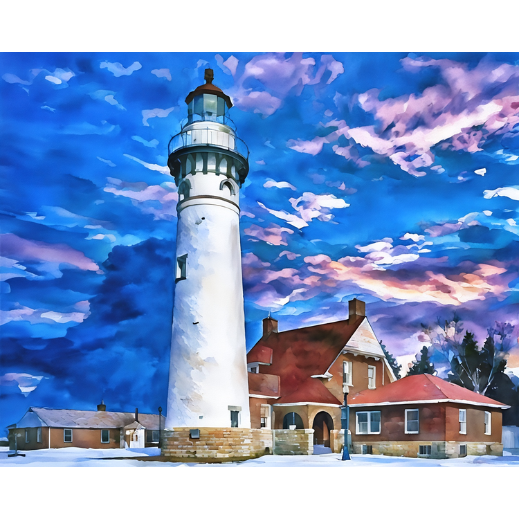 Winter Sky at Seul Choix Point Lighthouse Paint-By-Number Kit