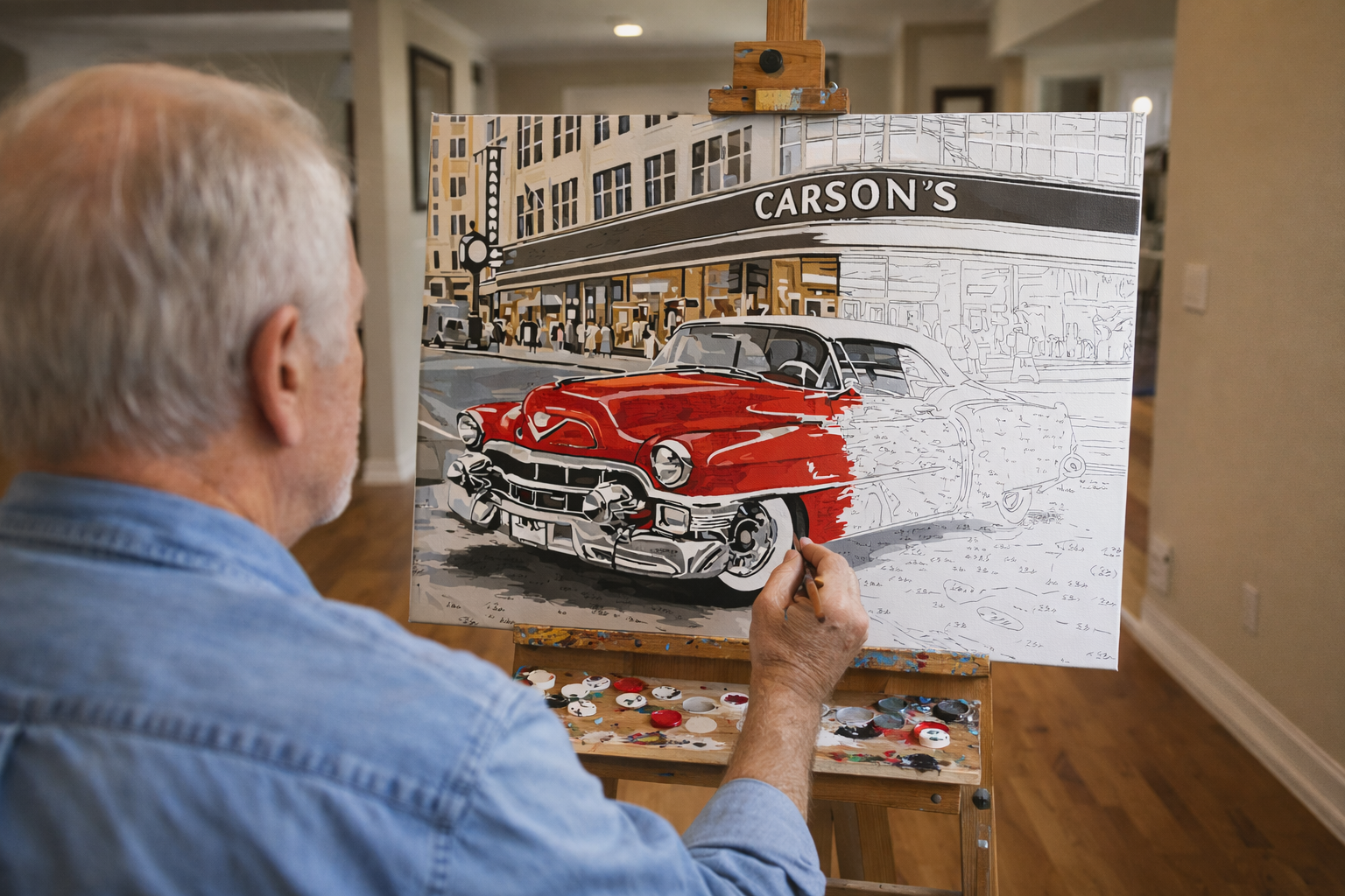 Cadillac Eldorado (1953–1969) at the Department Store - Detroit Classic Cars Paint-By-Number Kit