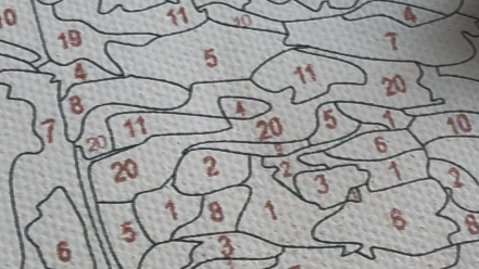 soft red numbers with dark lines on a cotton canvas