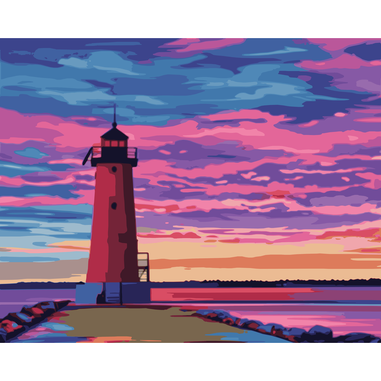 Harbor Twilight - Manistique East Breakwater Lighthouse Paint-By-Number Kit