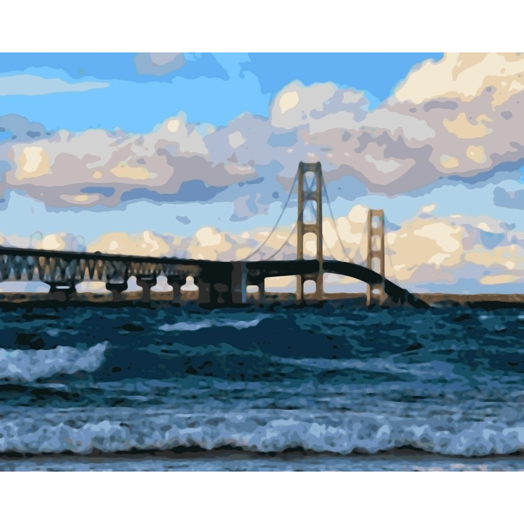 Waves Beneath the Mighty Mac - Mackinac Bridge Paint-By-Number Kit