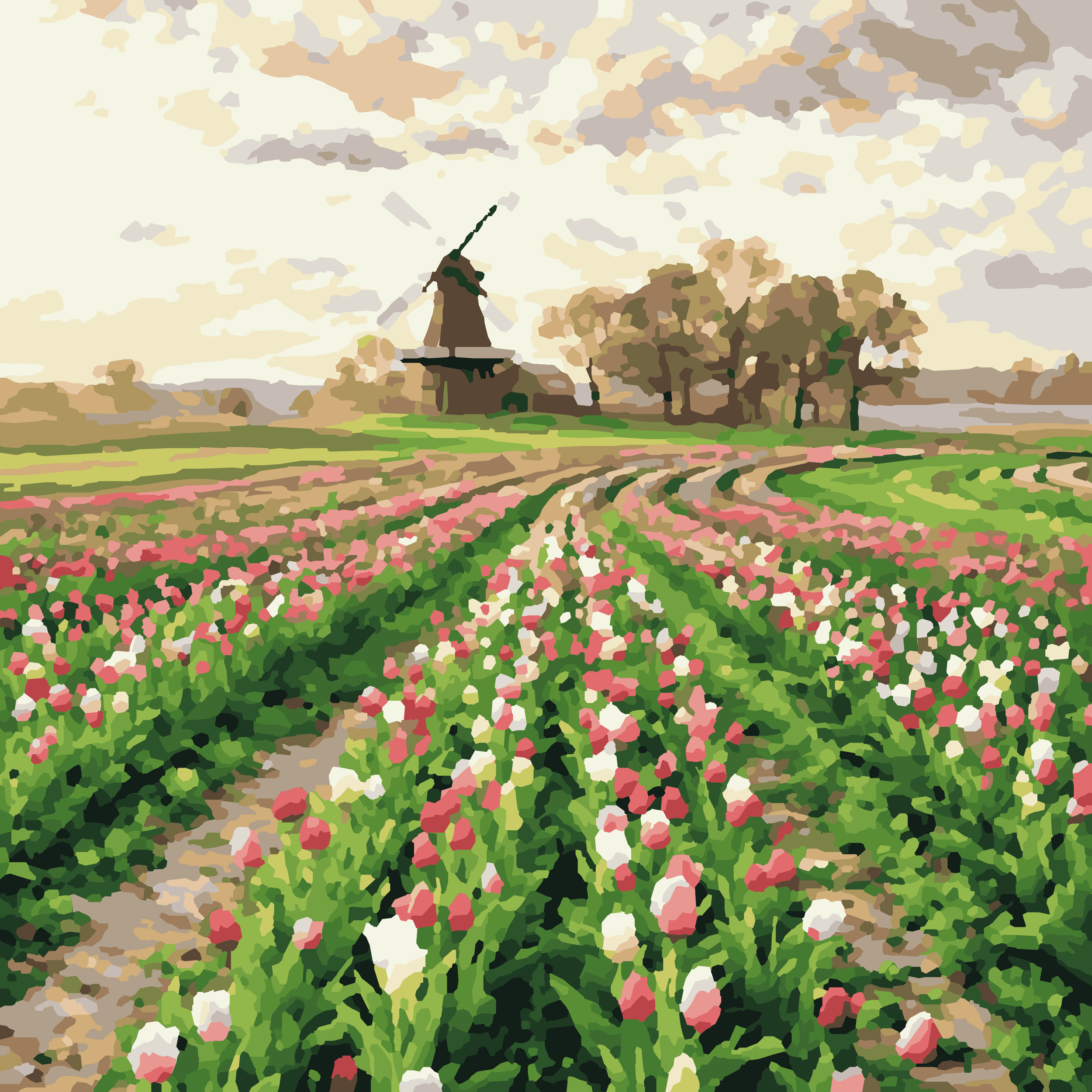 Holland Tulip Fields in Bloom – 10x10 Mini Paint-by-Number Kit