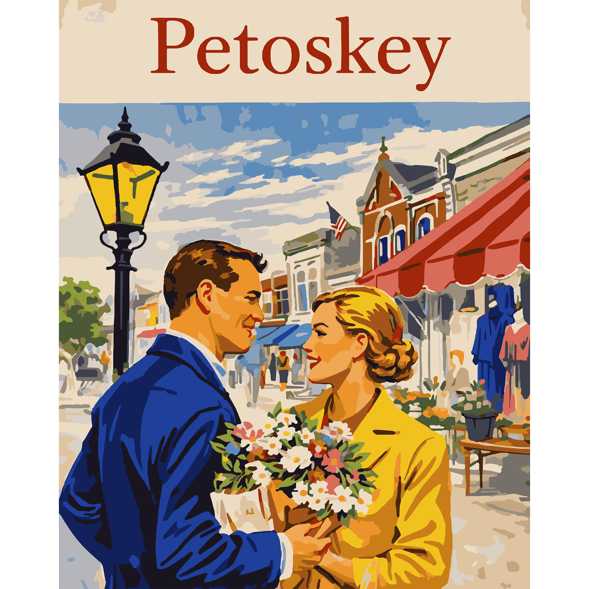 Petoskey Gaslight District Vintage Travel Poster Paint-By-Number Kit