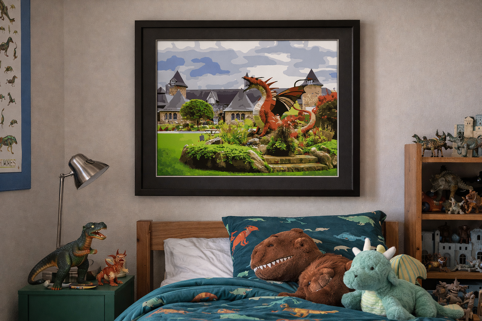 The Dragon of Castle Farms features the stone dragon statue at Castle Farms in Charlevoix, capturing the historic estate’s fairytale character and architectural detail as a distinctive paint-by-number scene.