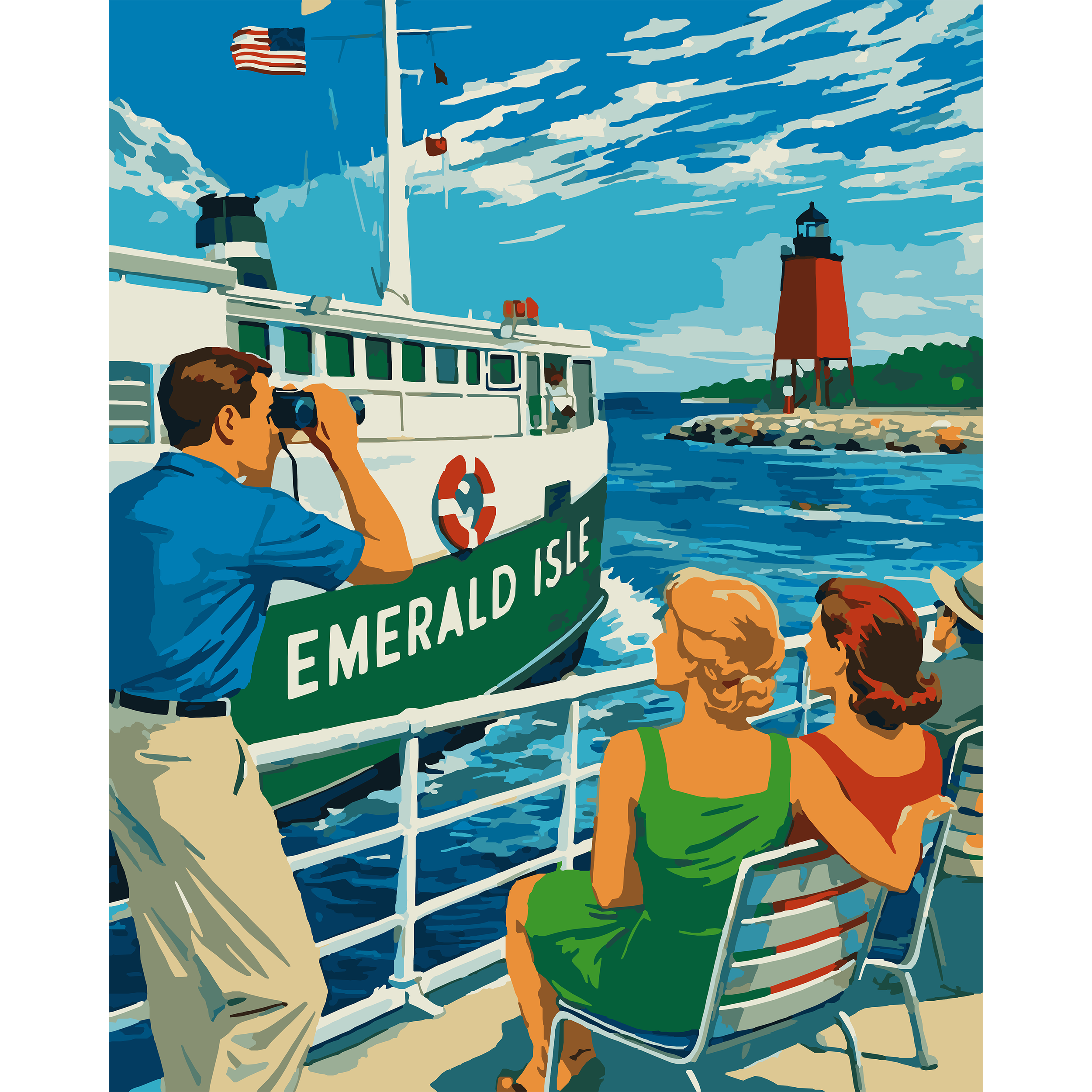Emerald Isle Ferry Vintage Travel Poster Paint-By-Number Kit