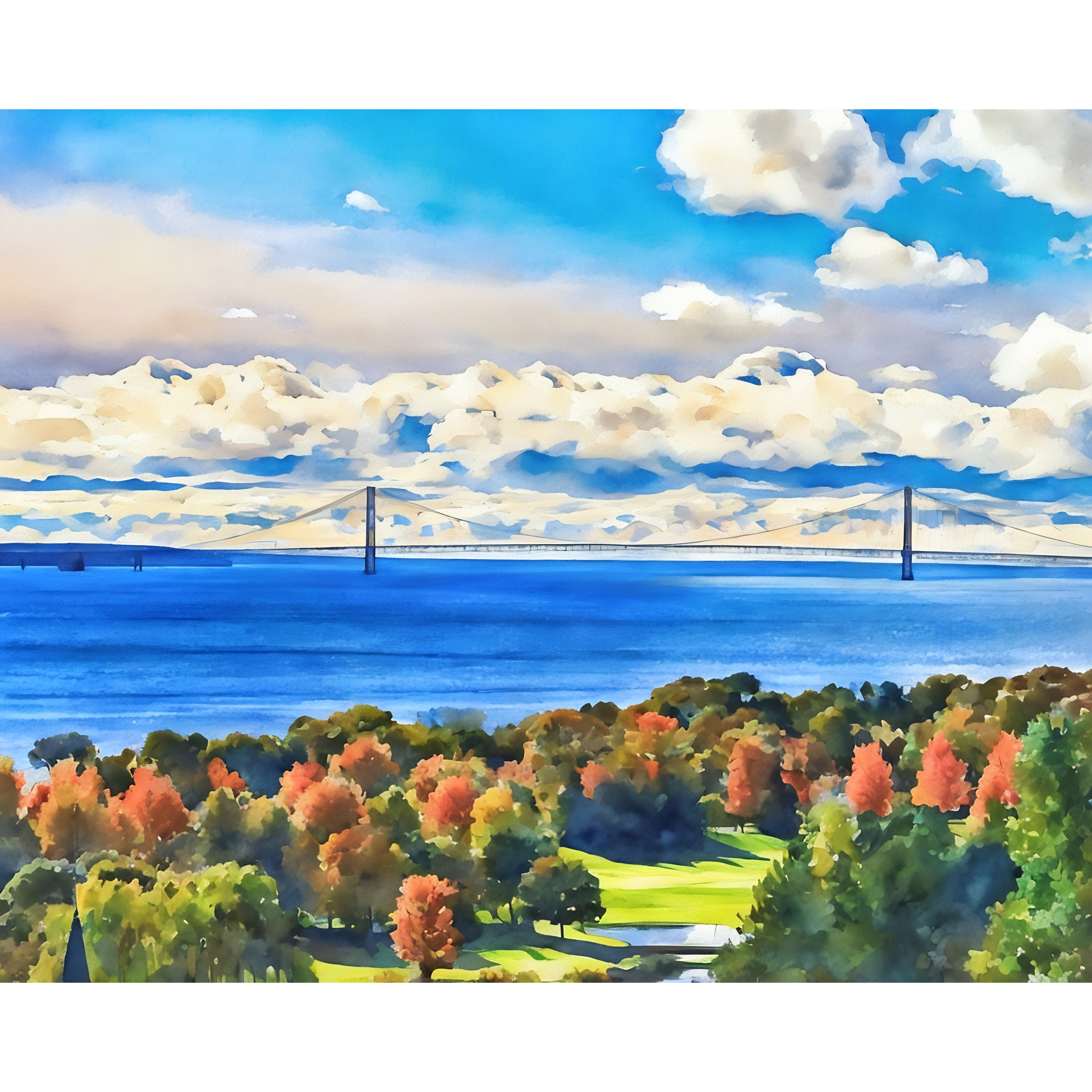 Autumn View of the Mackinac Bridge – Limited Edition Giclée Fine Art Print
