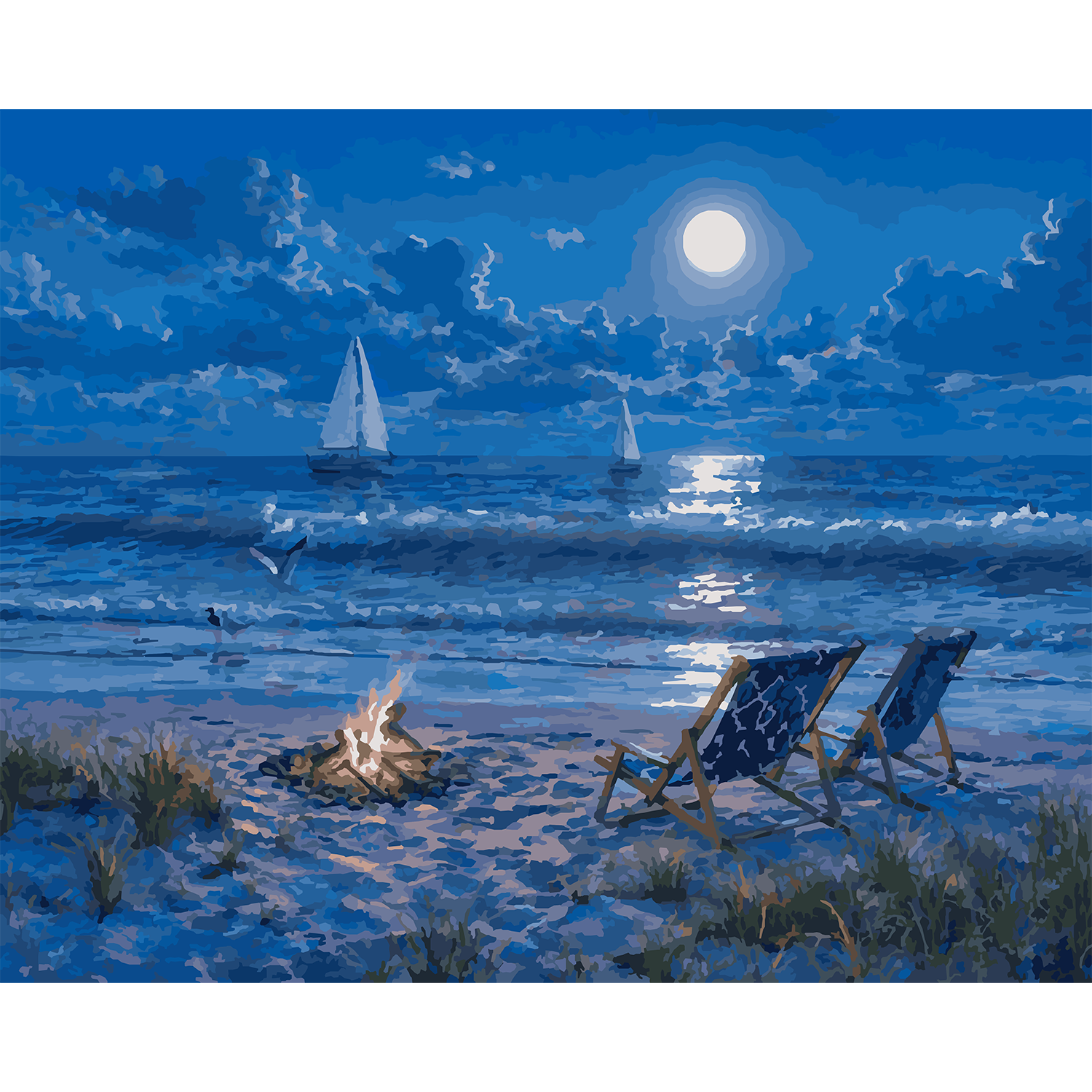 Moonlit Lake Michigan Beach at Mt McSauba Paint-by-Number Kit