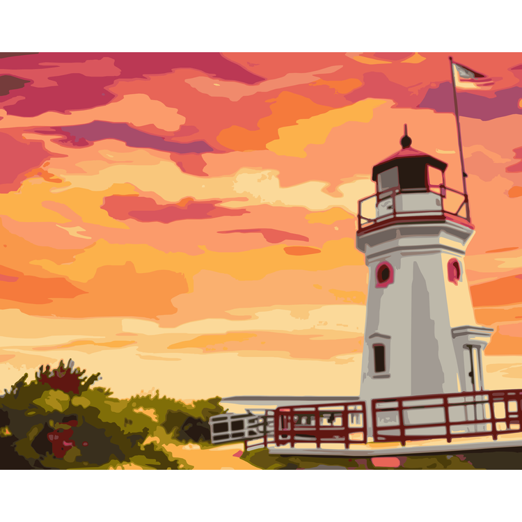 Cheboygan Crib Lighthouse at Sunset Paint-By-Number Kit