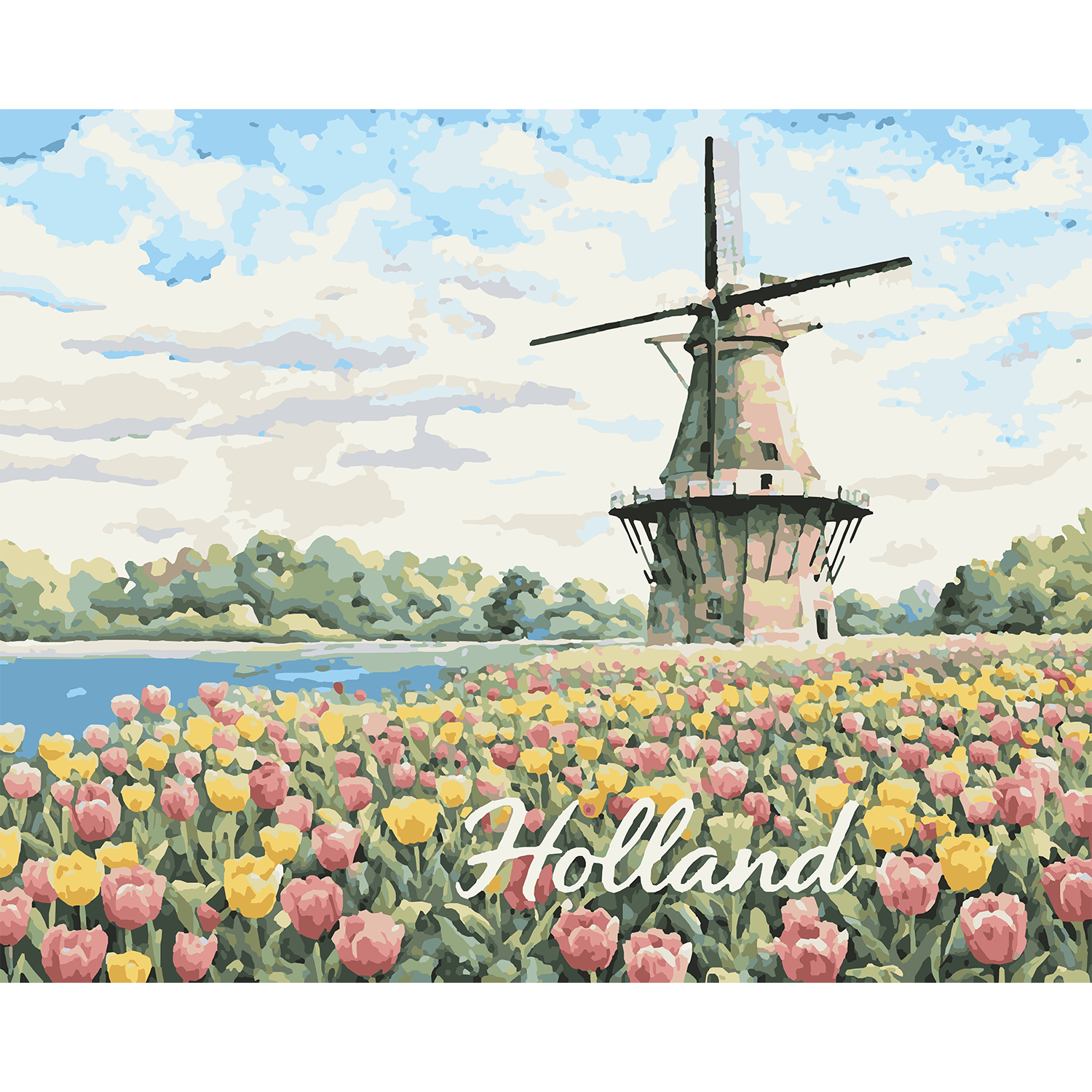 Holland Windmill & Tulip Fields Paint-by-Number Kit
