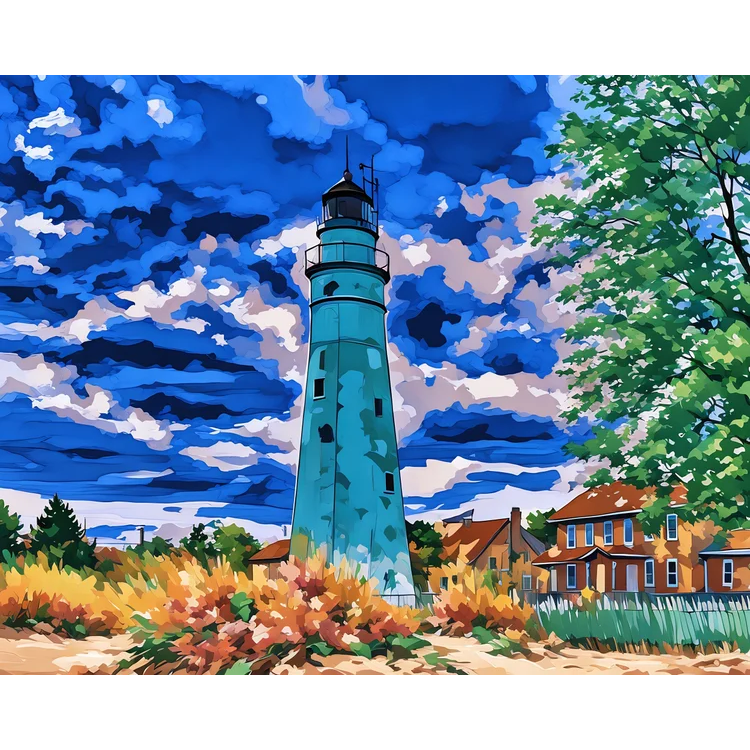 Stormlight at Fort Gratiot Lighthouse Paint-By-Number Kit