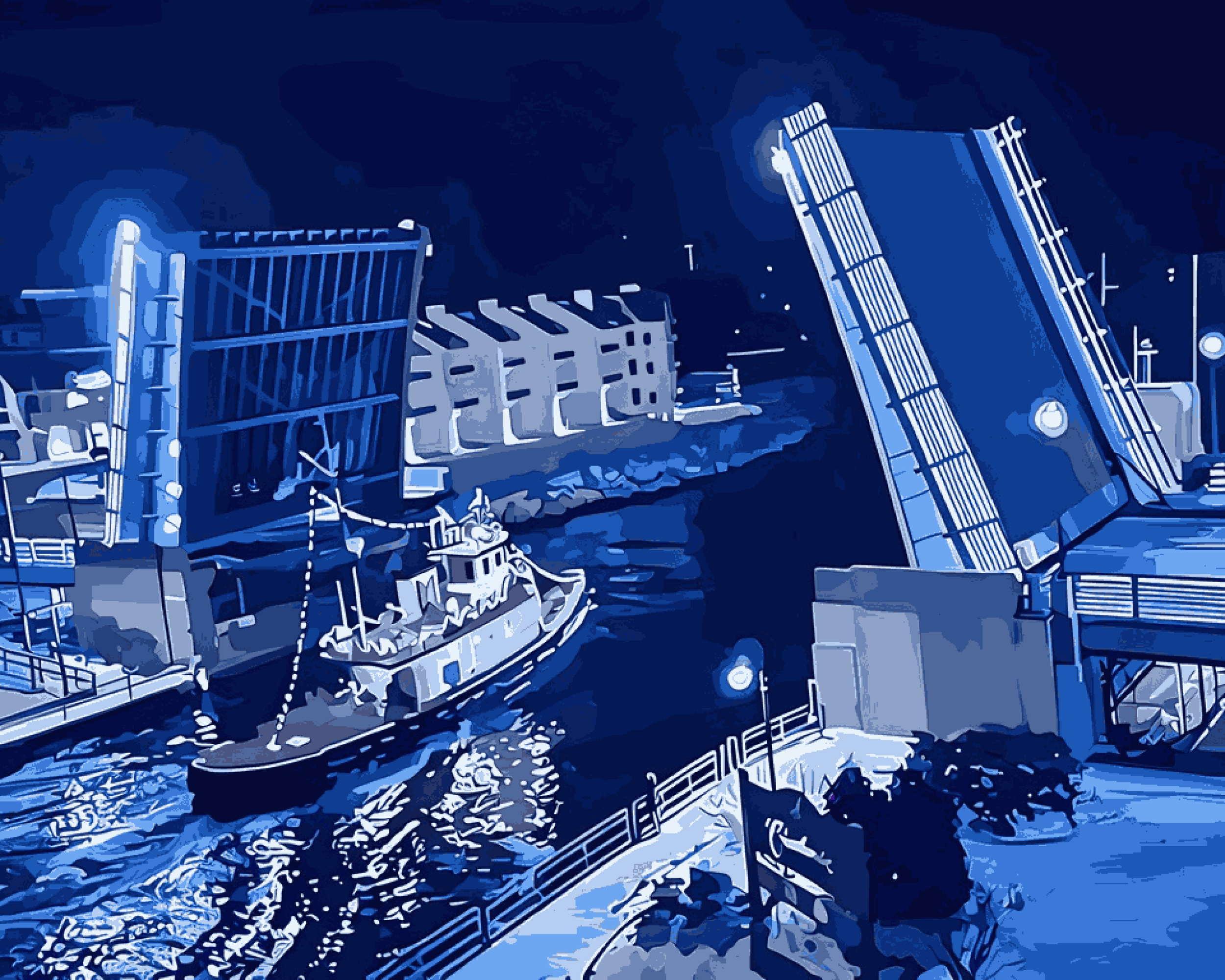 Winter Glow on the Charlevoix Drawbridge (Paint-By-Number Kit)
