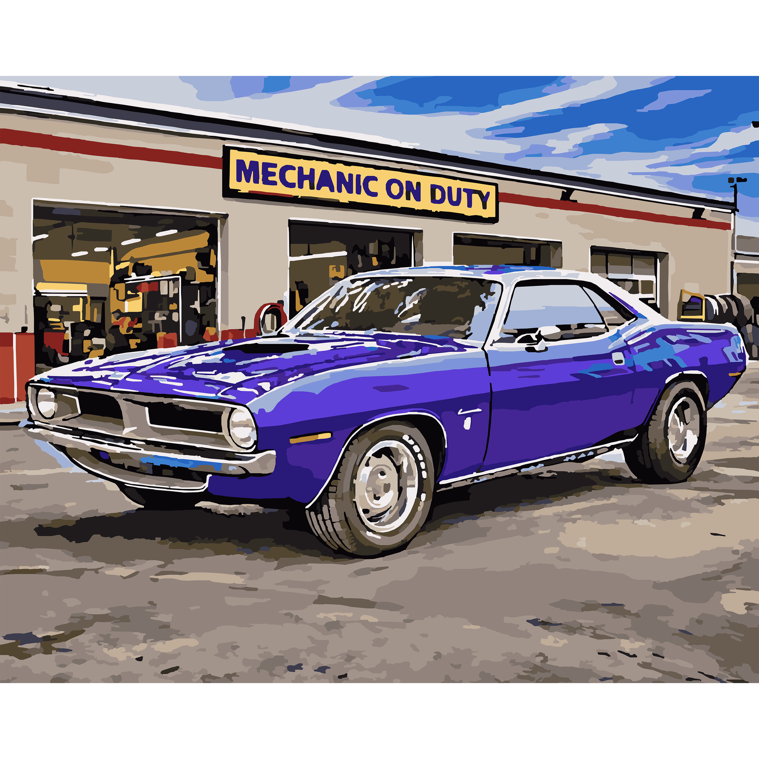 Plymouth Barracuda (1964–1969) at the Repair Shop - Detroit Classic Cars Paint-By-Number Kit
