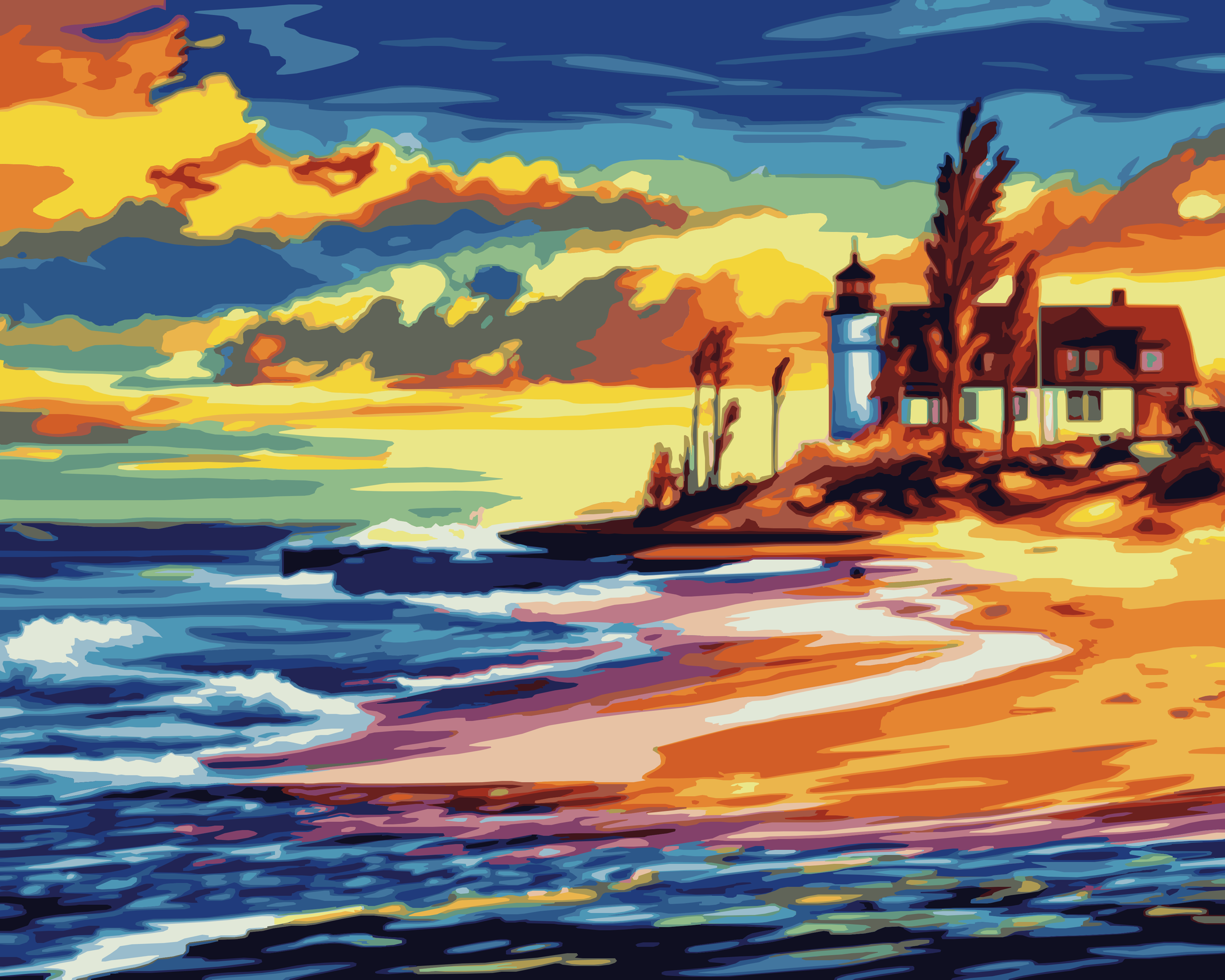 Sunset at Point Betsie Lighthouse (Paint-By-Number Kit)
