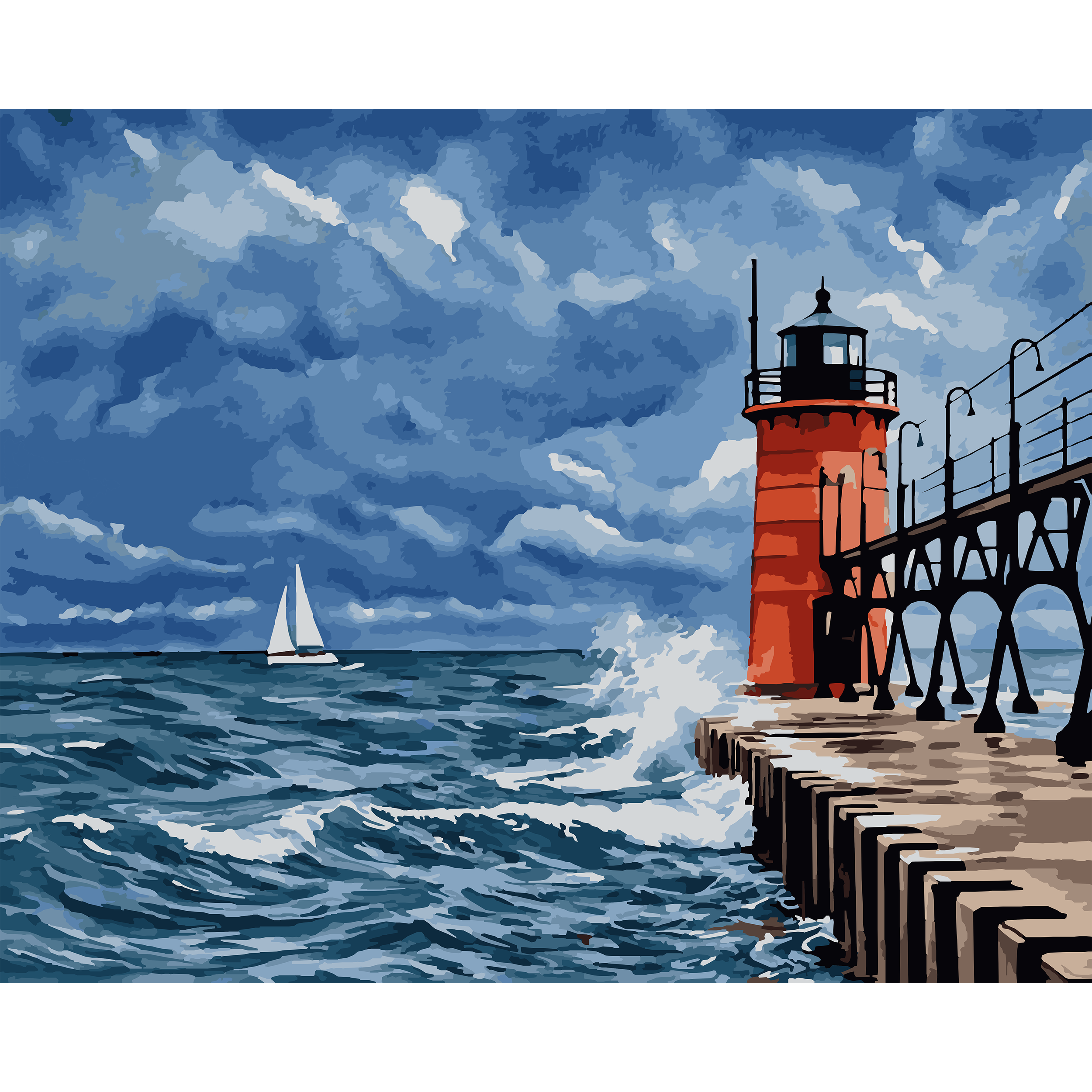 South Haven Lighthouse in Storm Light Paint-by-Number Kit