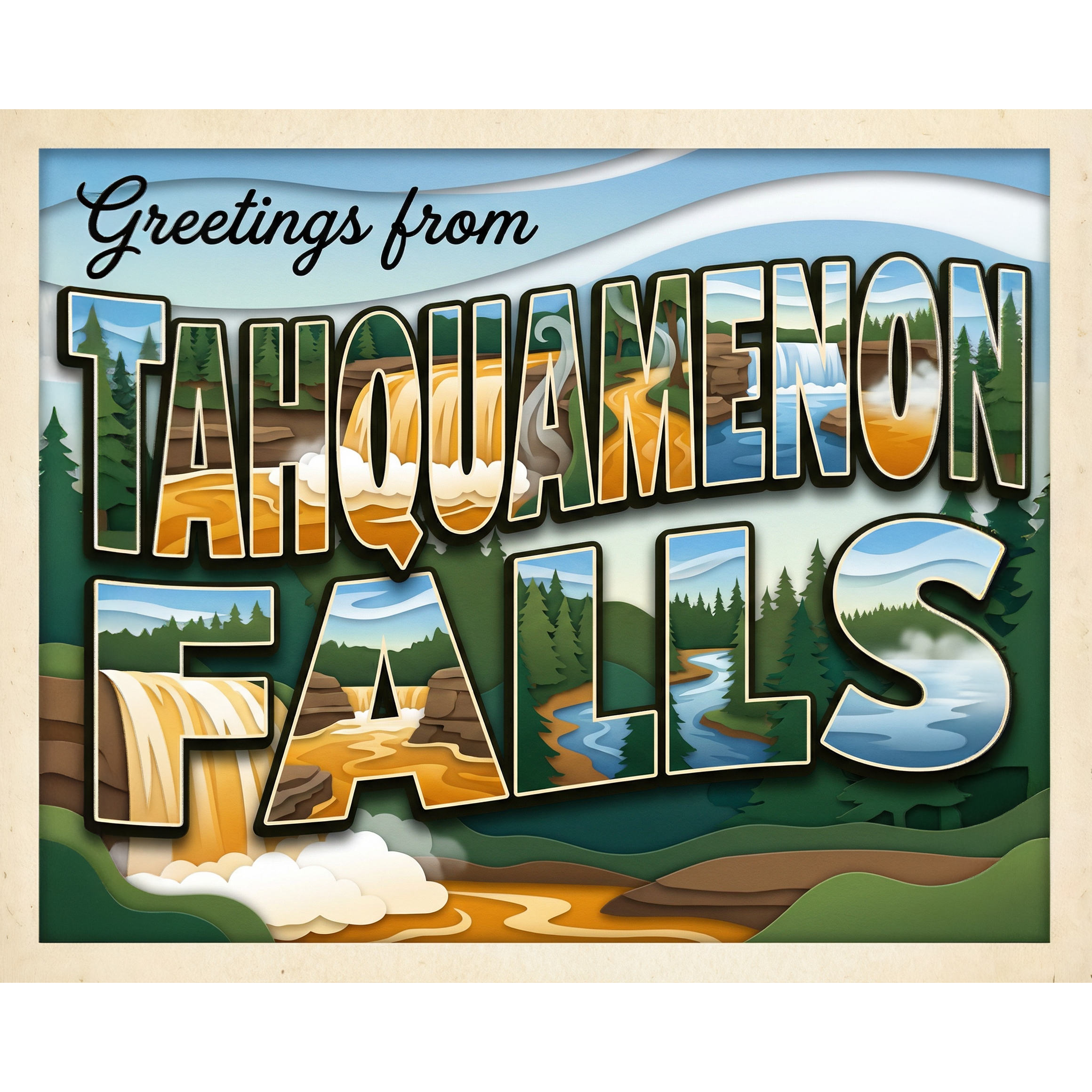 Greetings From Tahquamenon Falls Michigan Paint-By-Number Kit