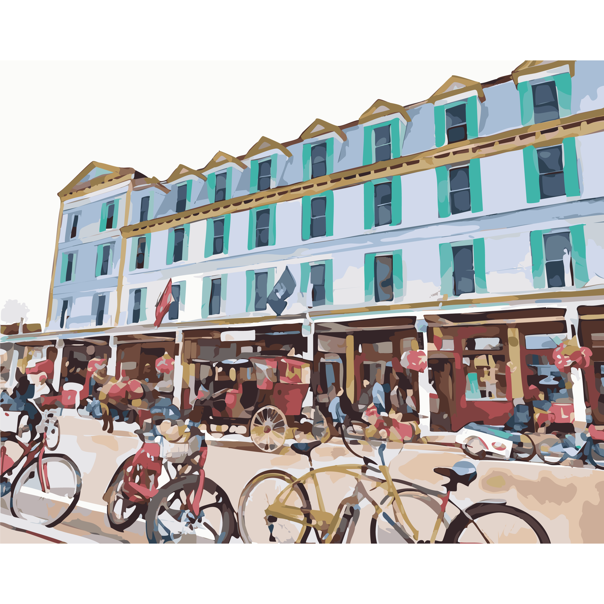 Bikes and Carriages at the Chippewa Hotel - Mackinac Island (Paint-By-Number Kit)