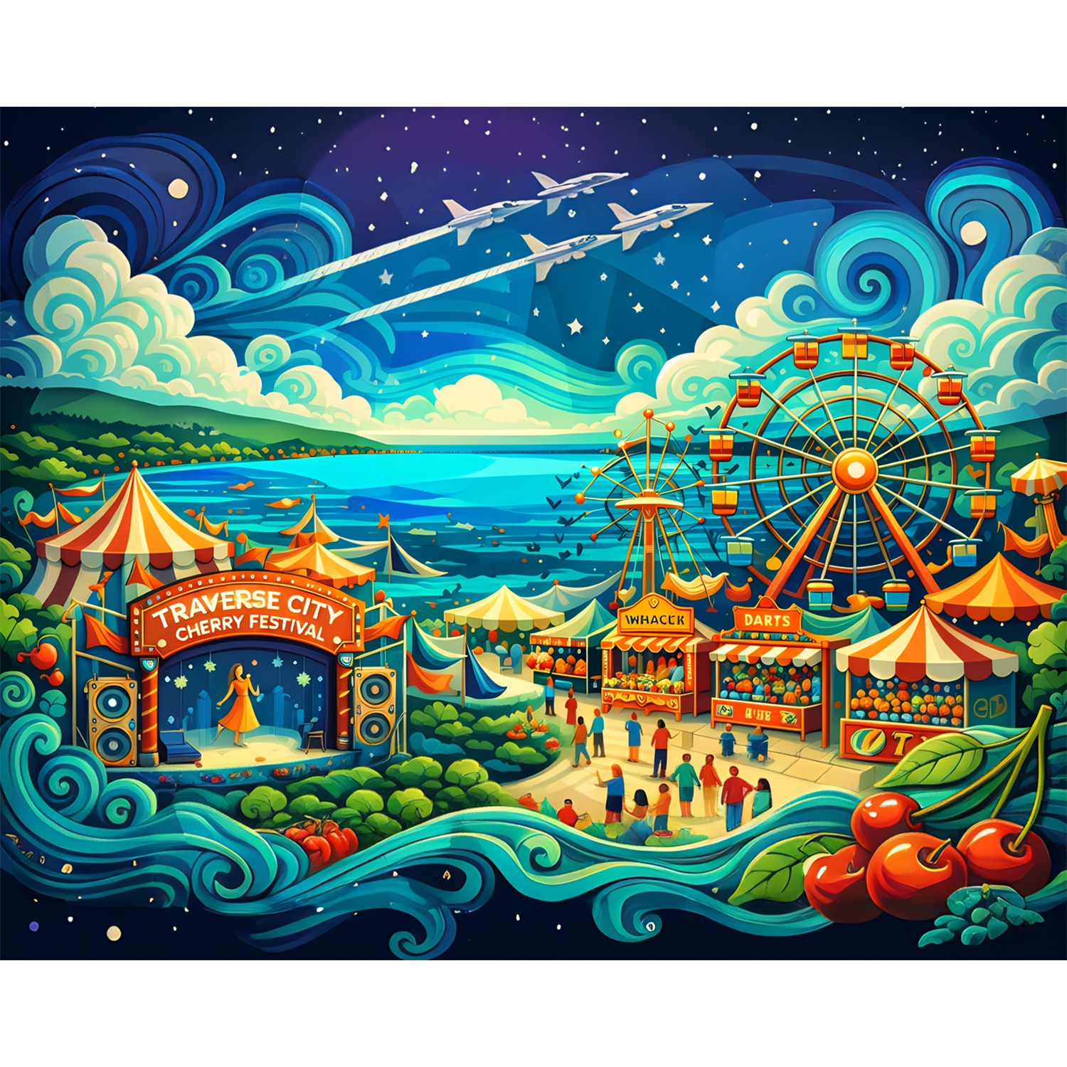 Blue Angels Over Cherry Festival Paint-By-Number Kit