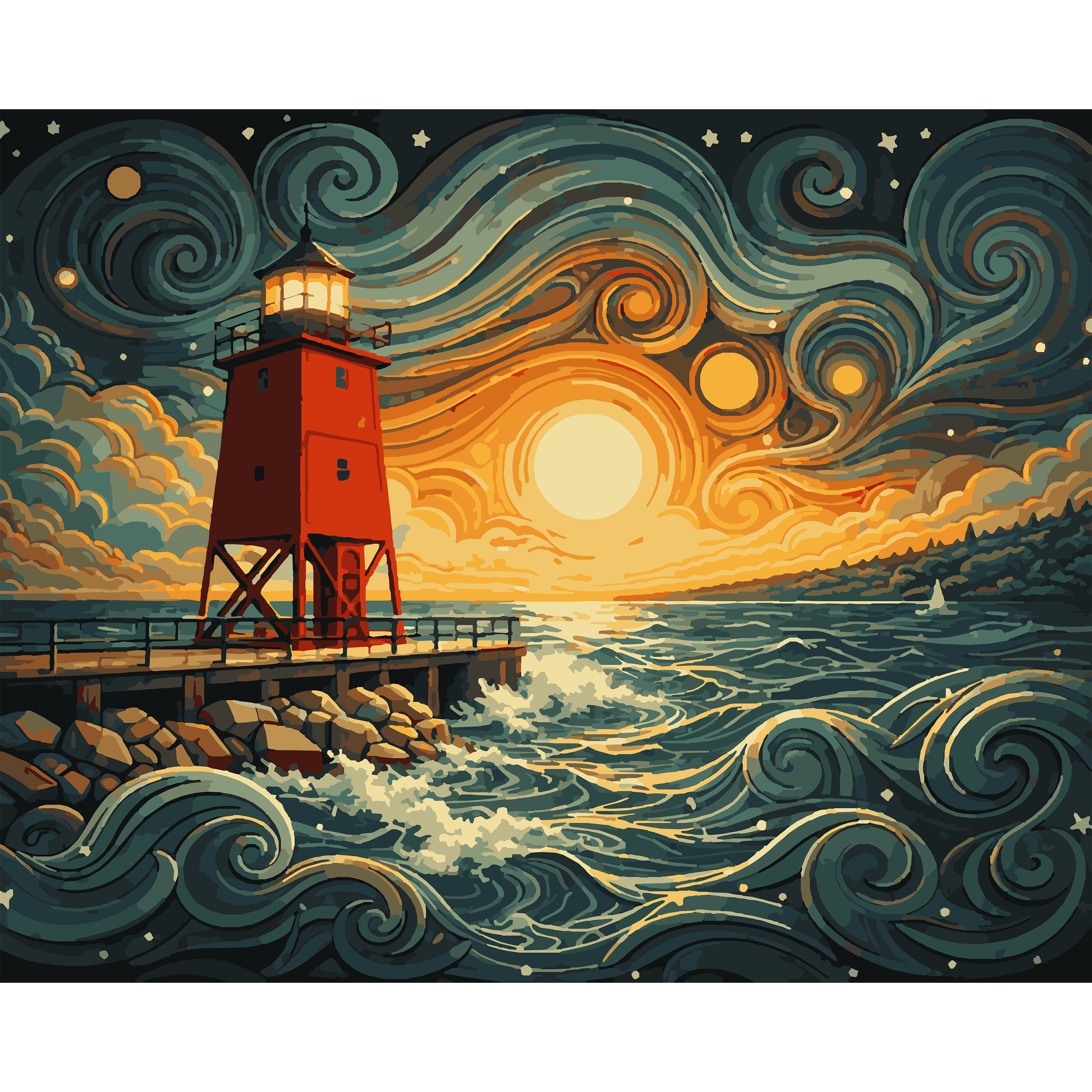 Luminous Waters – Charlevoix South Pier Lighthouse Paint-By-Number Kit