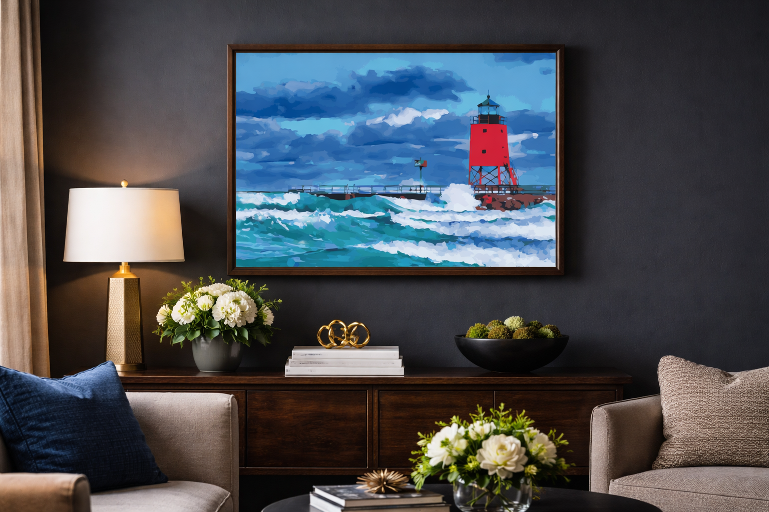 Charlevoix South Pier Lighthouse portrays the historic South Pier Lighthouse at the entrance to Lake Michigan, capturing its bright white tower, surrounding water, and role as one of Charlevoix’s most recognizable landmarks as a paint-by-number scene