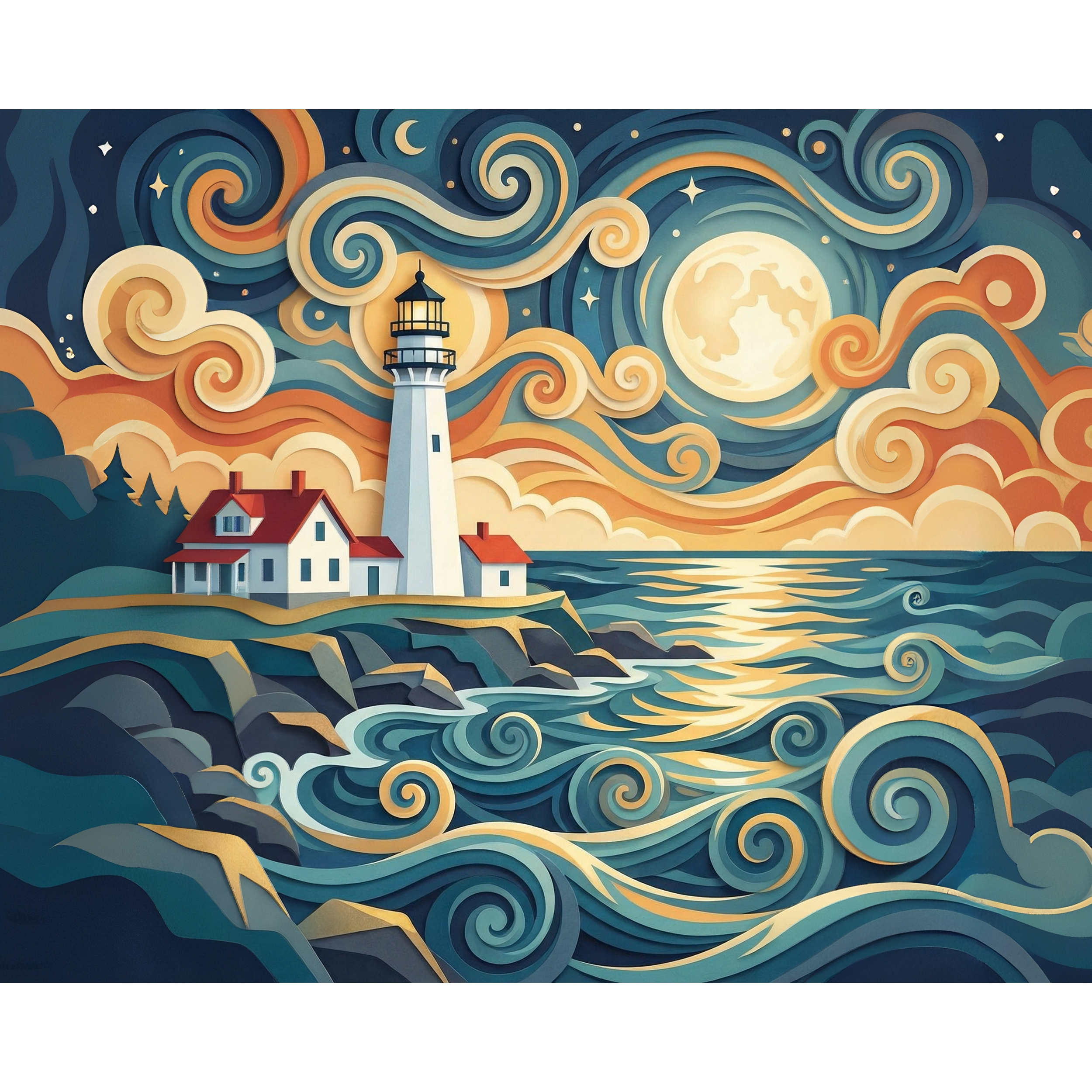 Moonlit Watch at Whitefish Point Light Station Paint-By-Number Kit
