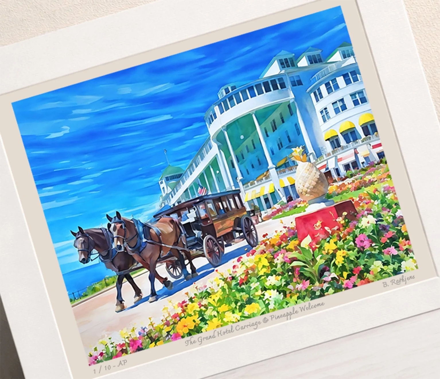 The Grand Hotel Carriage & Pineapple Welcome – Limited Edition Giclée Fine Art Print