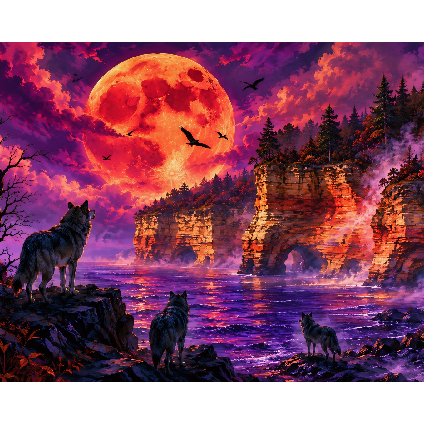 Blood Moon Pictured Rocks Halloween Paint-by-Number Kit