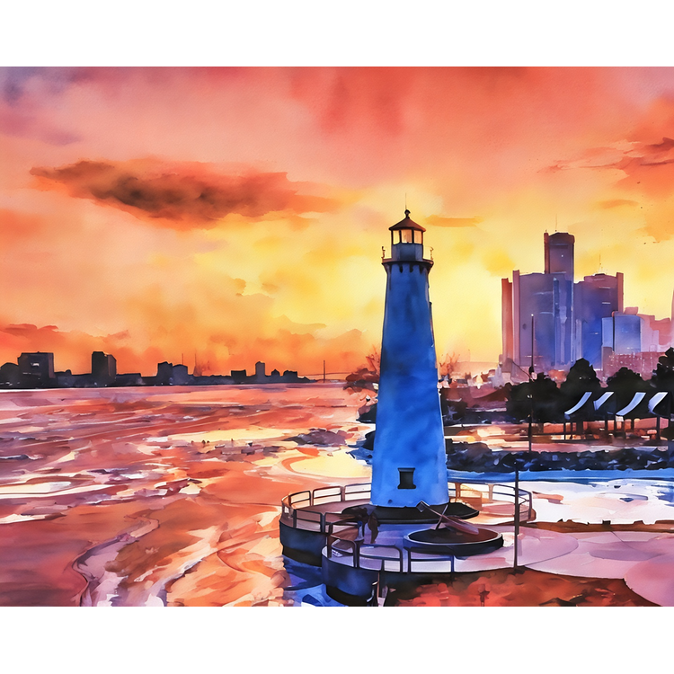 Sunset Glow at Milliken State Park Lighthouse Paint-By-Number Kit