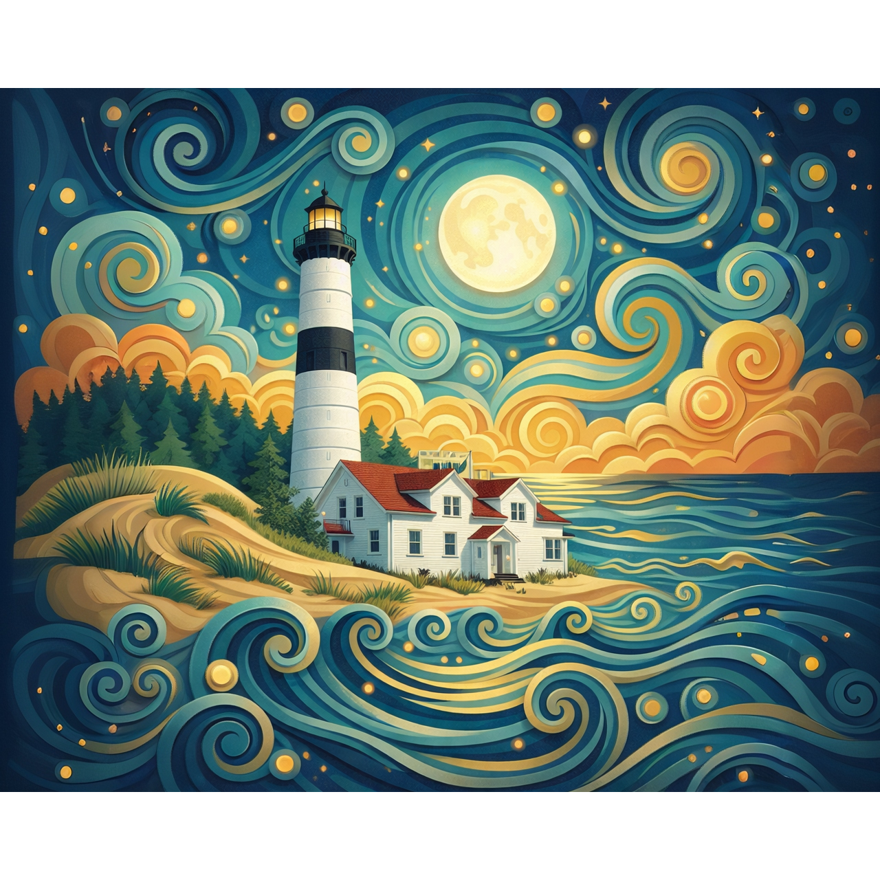 Northern Glow at Big Sable Point Lighthouse Paint-By-Number Kit