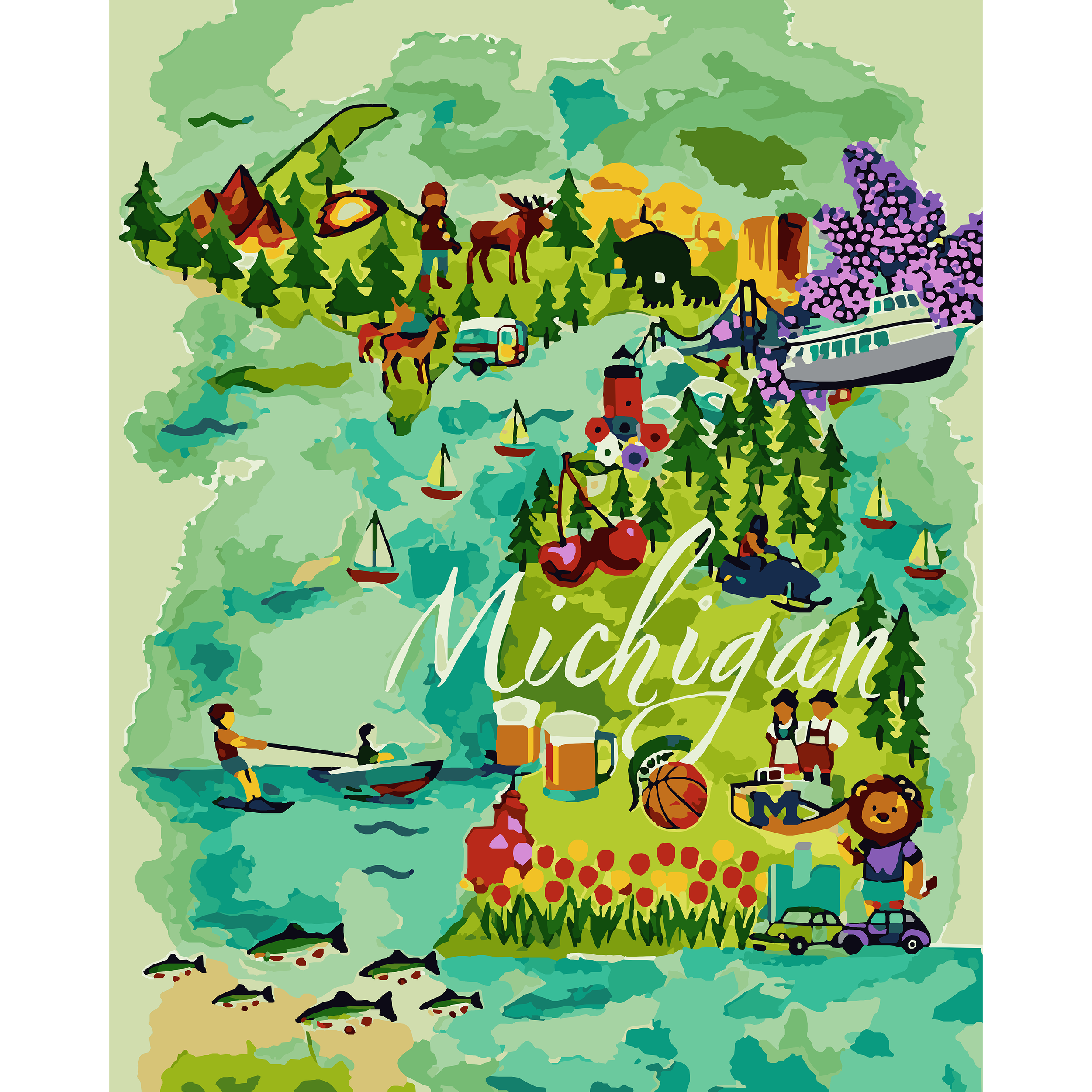 Pure Michigan Whimsy Map Paint-By-Number Kit