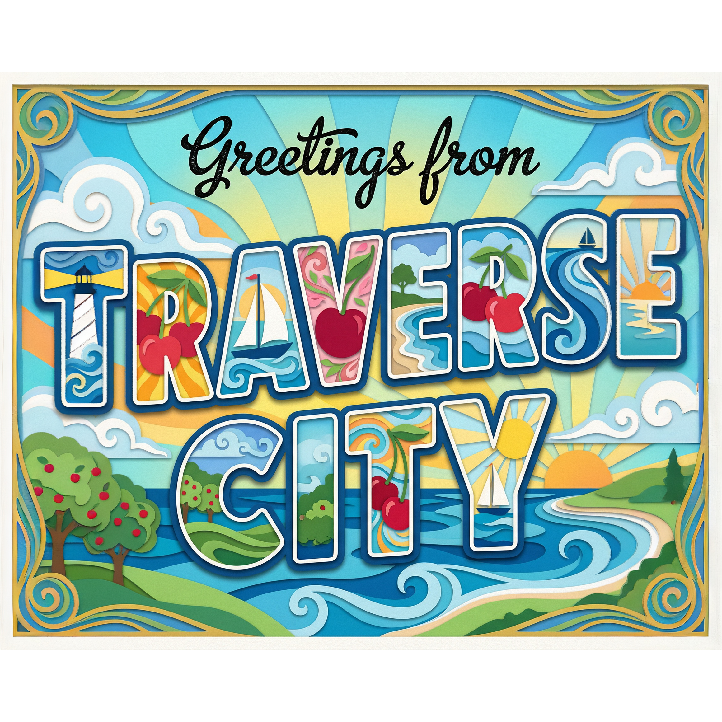 Greetings From Traverse City Michigan Paint-By-Number Kit