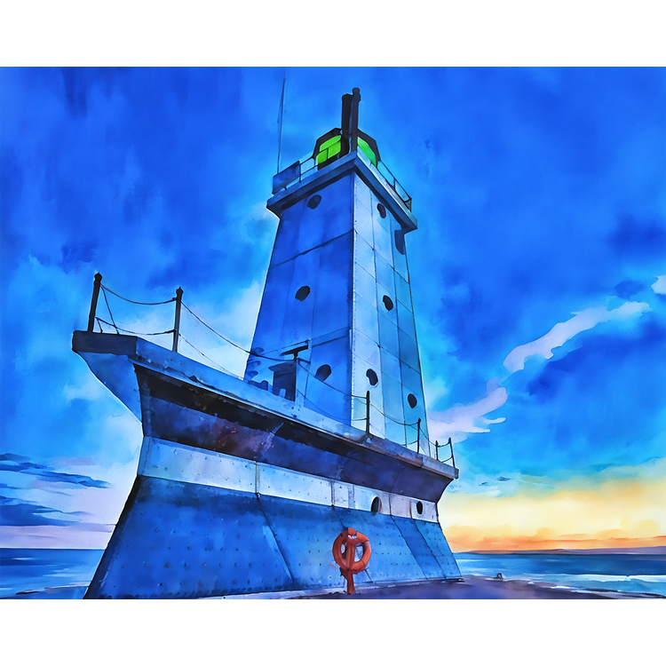 Evening Calm at Ludington North Breakwater Light Paint-By-Number Kit