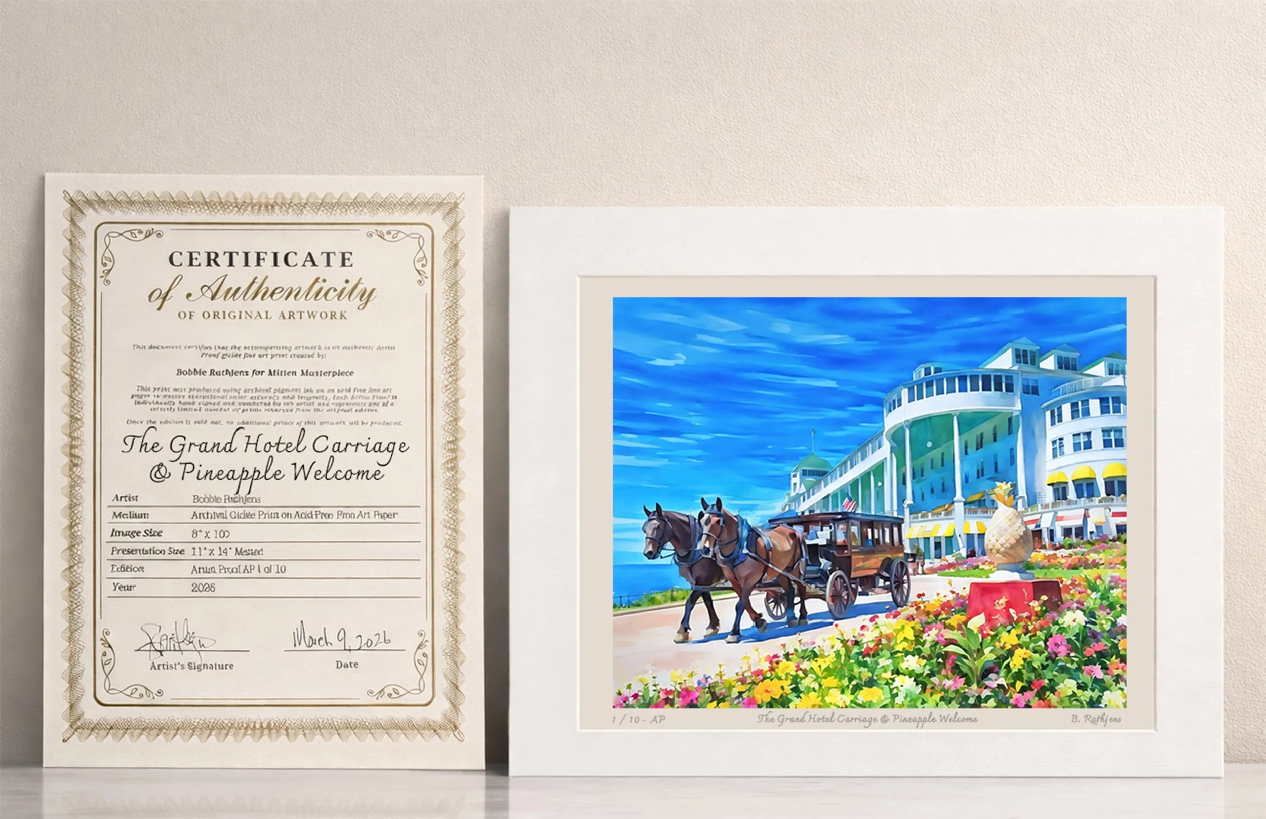 The Grand Hotel Carriage & Pineapple Welcome – Limited Edition Giclée Fine Art Print