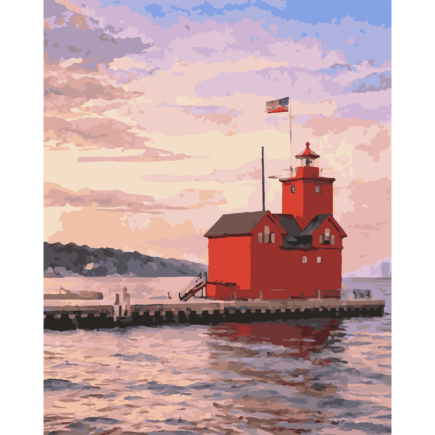 Holland Harbor Lighthouse Big Red at Sunset Paint-by-Number Kit