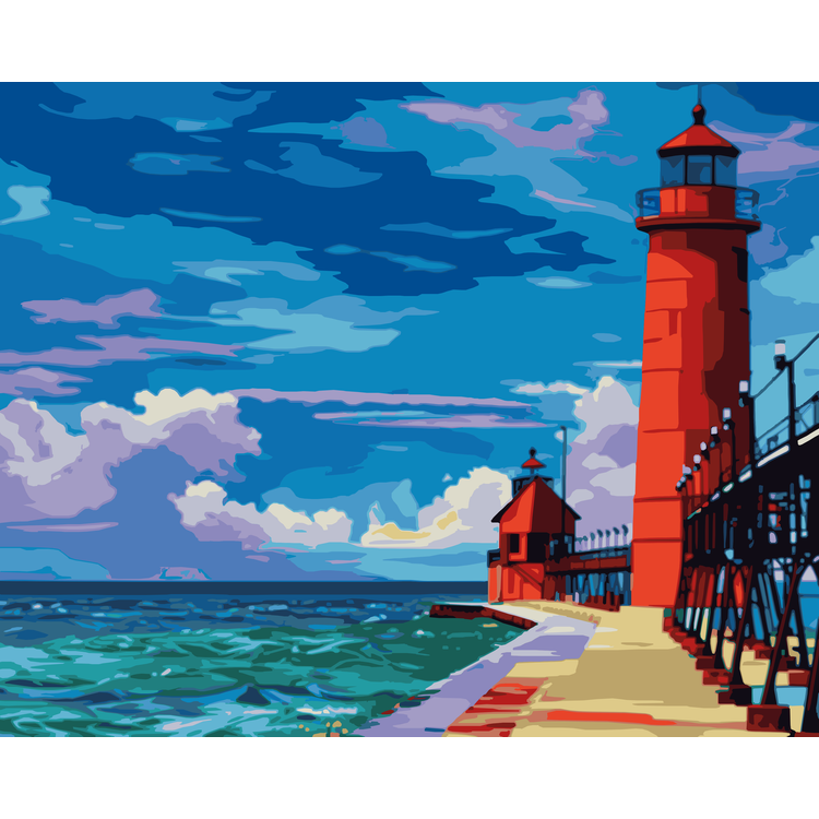 Pier’s Edge - Grand Haven South Pier Lighthouse Paint-By-Number Kit