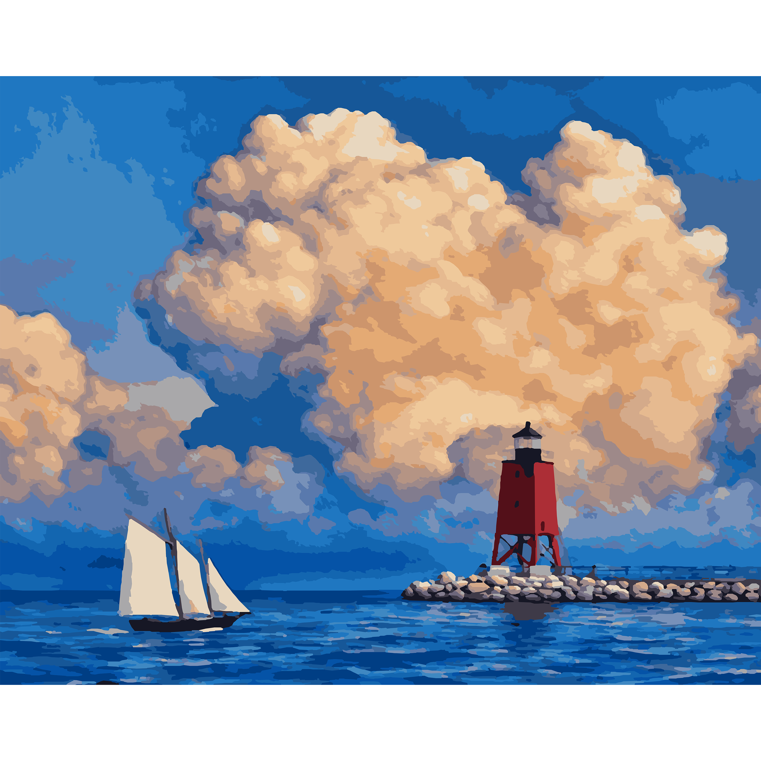 Charlevoix South Pier Lighthouse Beneath the Clouds Paint-By-Number Kit