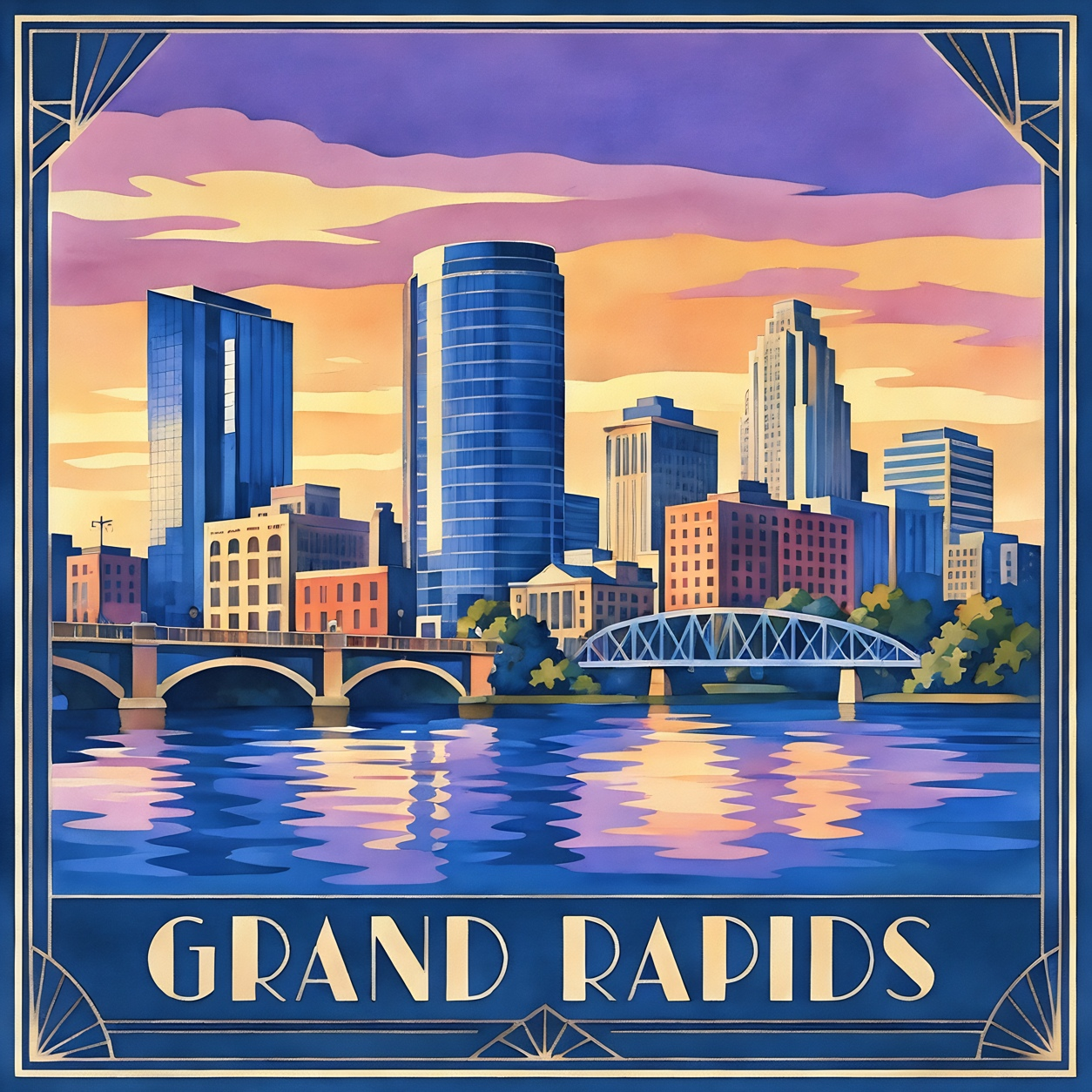 Grand Rapids Riverfront Skyline - 10x10 Mini Paint-by-Number Kit