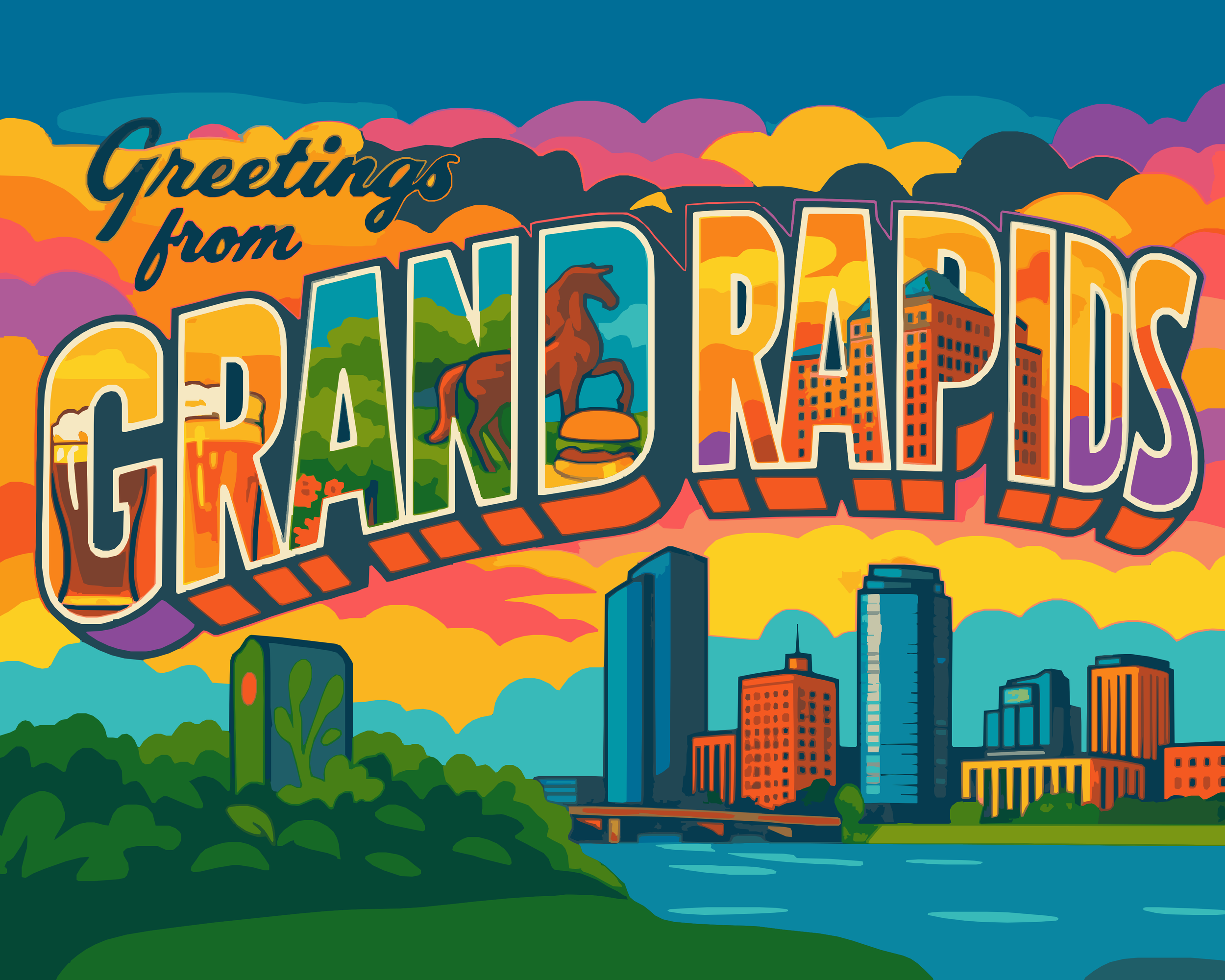 Greetings from Grand Rapids - Vintage Postcard paint by numbers kit