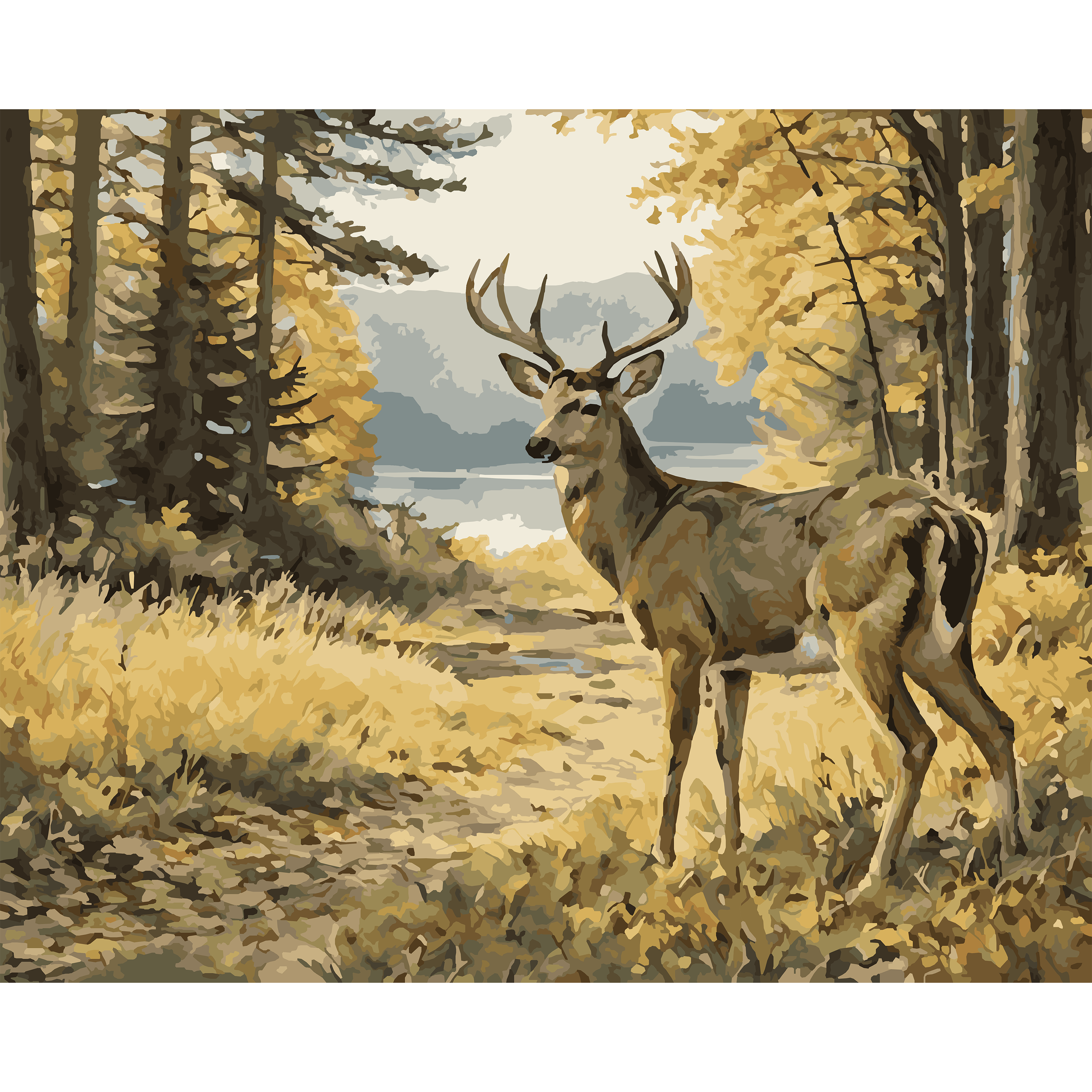 White-Tailed Deer at Golden Pines Lake - Michigan Paint-By-Number Kit