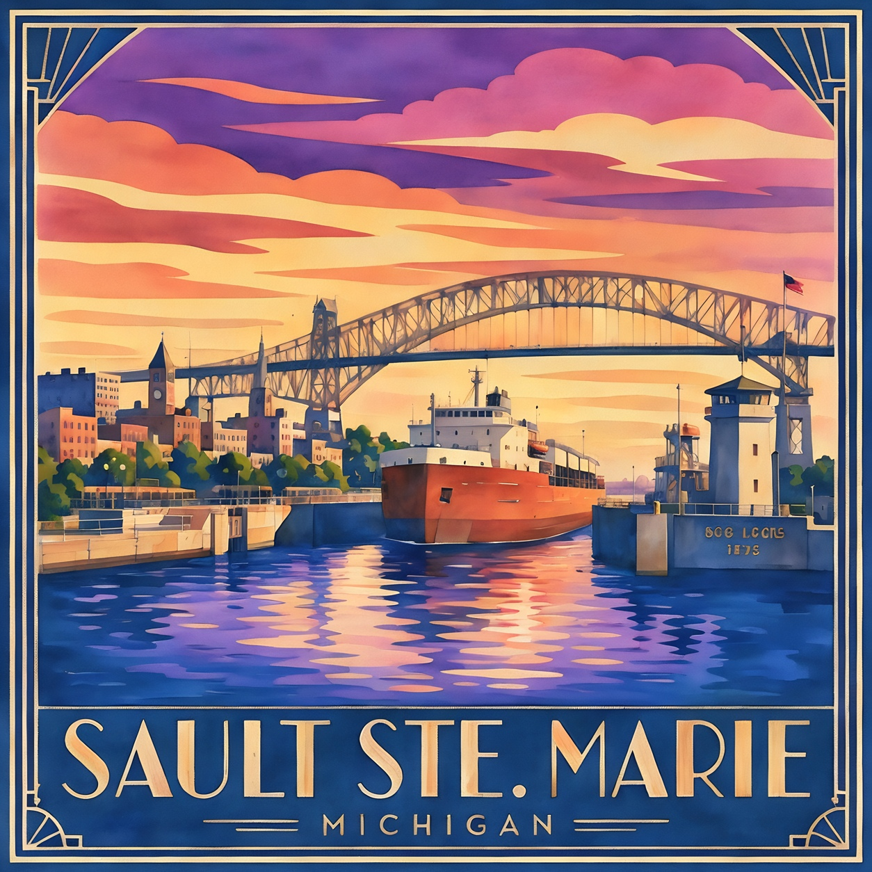Sault Ste. Marie Soo Locks Skyline - 10x10 Mini Paint-by-Number Kit