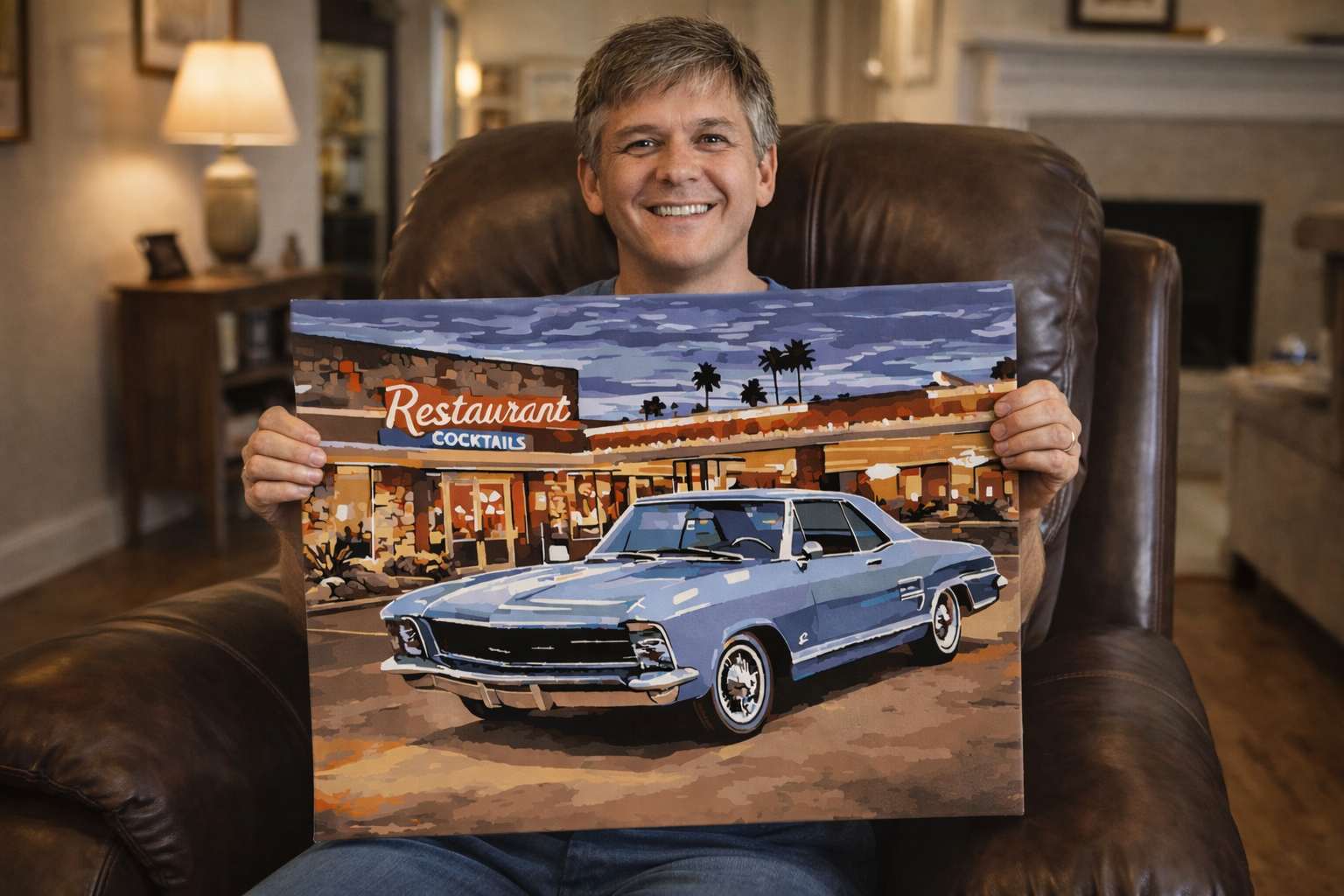 Buick Riviera (1963–1969) at the Restaurant - Detroit Classic Cars Paint-By-Number Kit