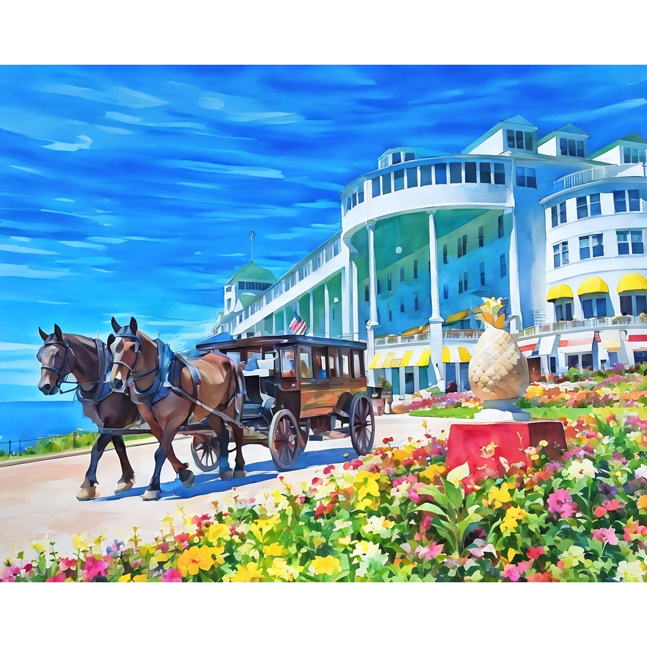 The Grand Hotel Carriage & Pineapple Welcome – Limited Edition Giclée Fine Art Print
