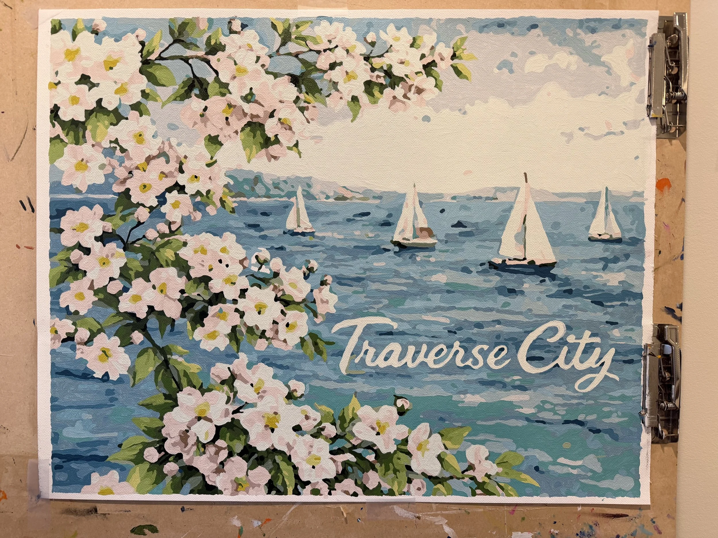 Traverse City Cherry Blossom Bay Paint-by-Number Kit