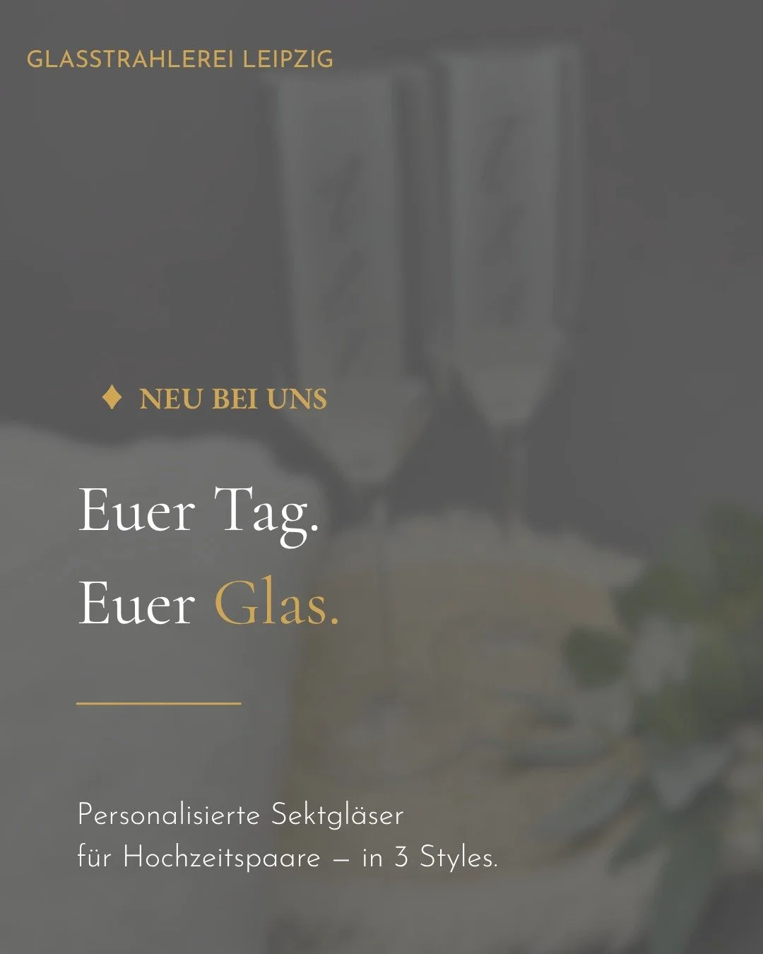 💍 Euer Tag. Eure Namen. Euer Glas.

Zwei Menschen. Eine Geschichte. 

Und zwei Sektgl&auml;ser, die genau das widerspiegeln &mdash; pers&ouml;nlich, unvergesslich und f&uuml;r immer euer.

Unsere personalisierten Sektgl&auml;ser gibt es in 3 Styles: