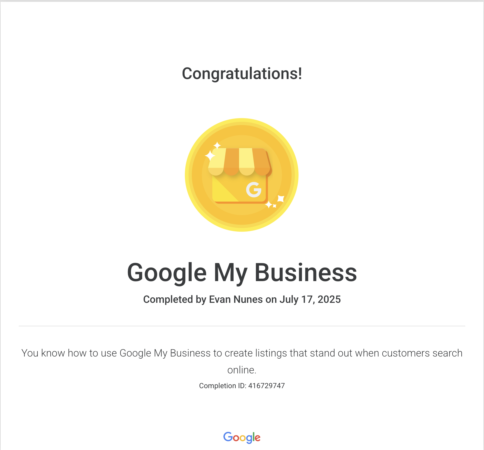 Recognized by Google for local search best practices and profile enhancement.