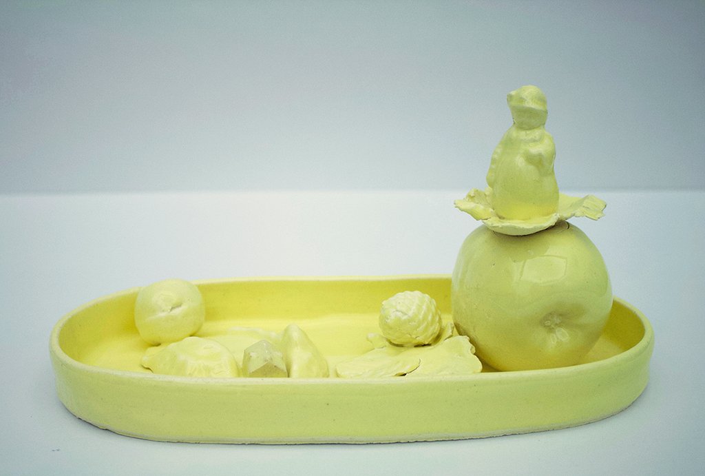  Juicy Fruit , Candy Dish Series, 5" x 10.25" x 5", Porcelain and slip cast porcelain, 2019																			