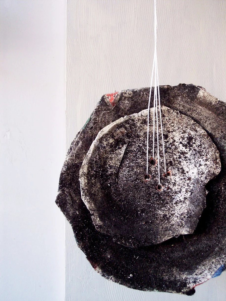 When a Blackbird Sings, earthenware, detail, 3' x 18" x 18", wood, paper mache, dirt, paint, 2008
